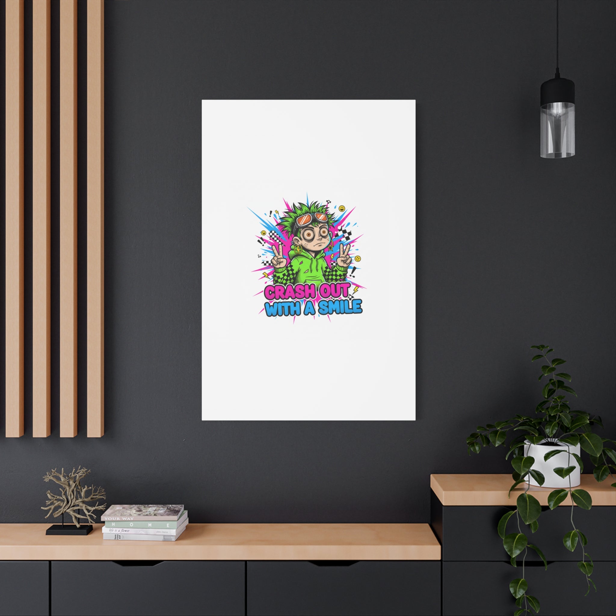 Crash Out With a Smile Canvas Print | Neon Skate Graffiti, Meme Meltdown Art