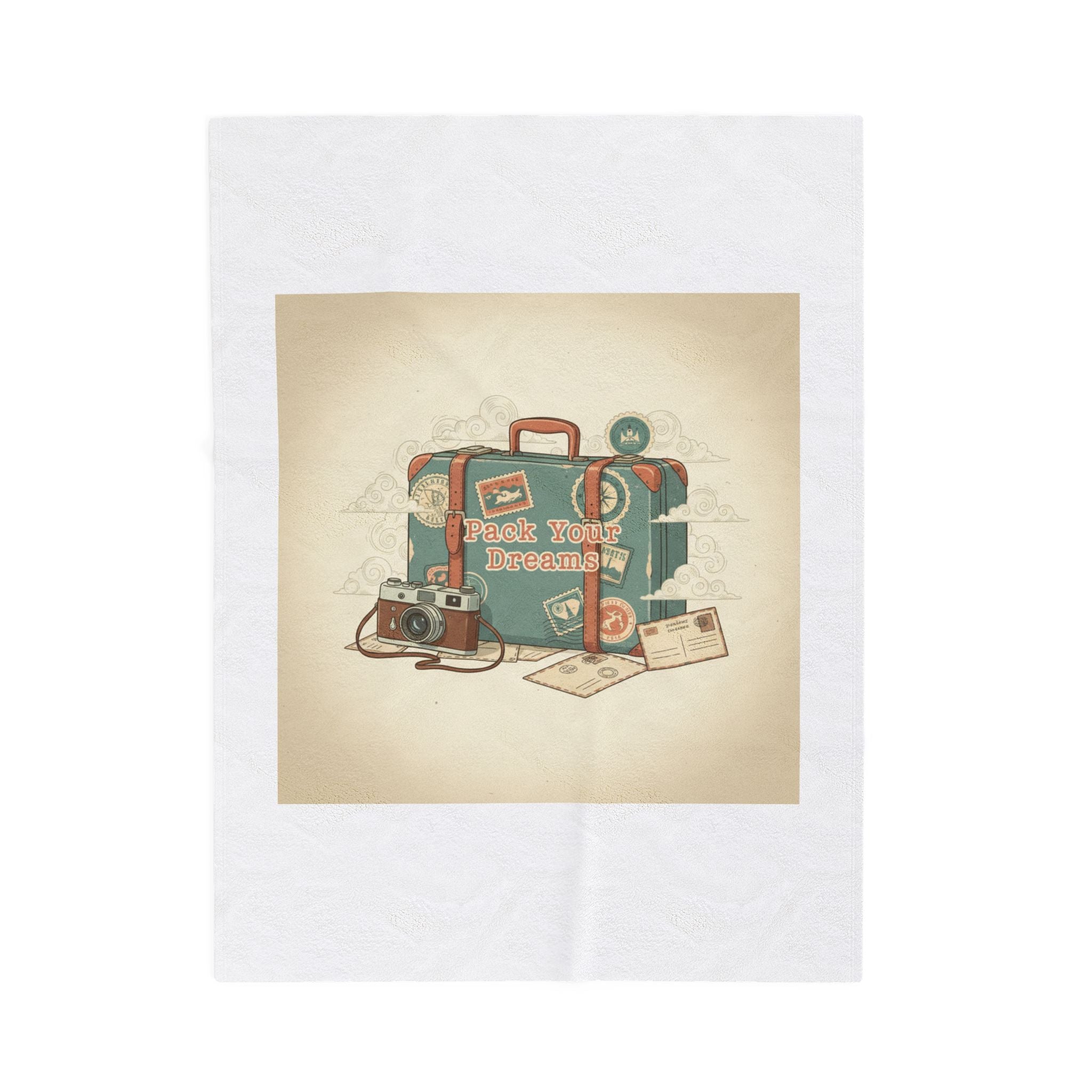 Vintage Postcard Travel Stamps Velveteen Plush Blanket | wanderlust design, passport stamp