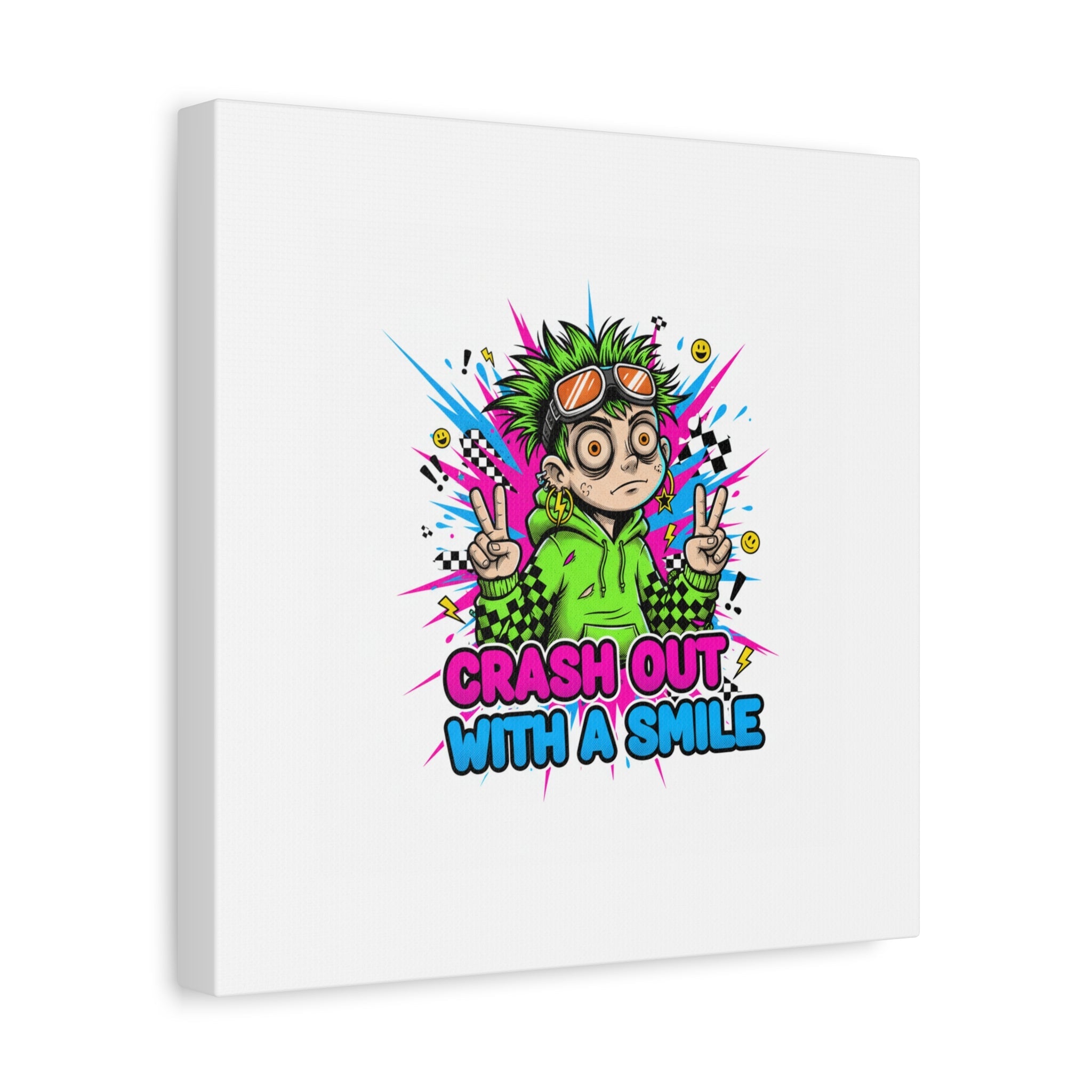 Crash Out With a Smile Canvas Print | Neon Skate Graffiti, Meme Meltdown Art