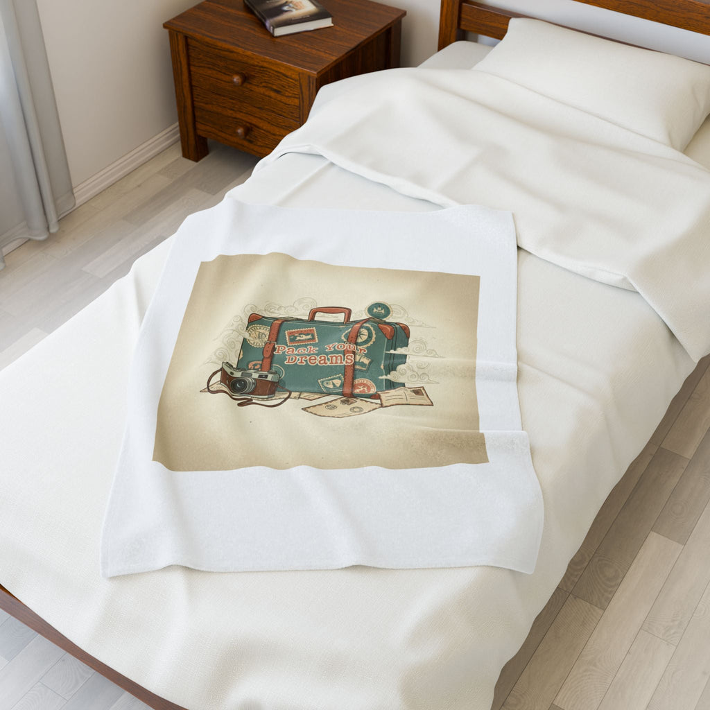 Vintage Postcard Travel Stamps Velveteen Plush Blanket | wanderlust design, passport stamp