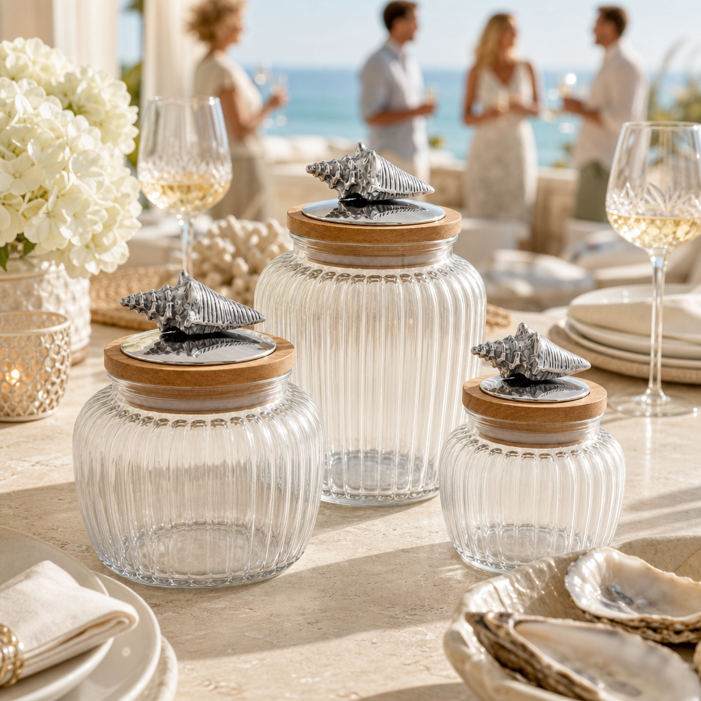 Shell Knob Glass Canisters