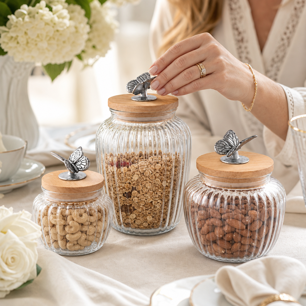 Butterfly Knob Glass Canisters