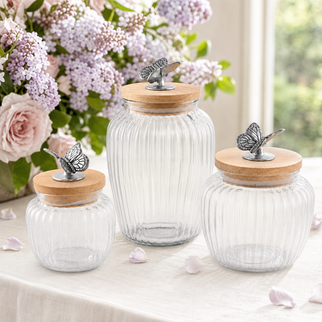 Butterfly Knob Glass Canisters