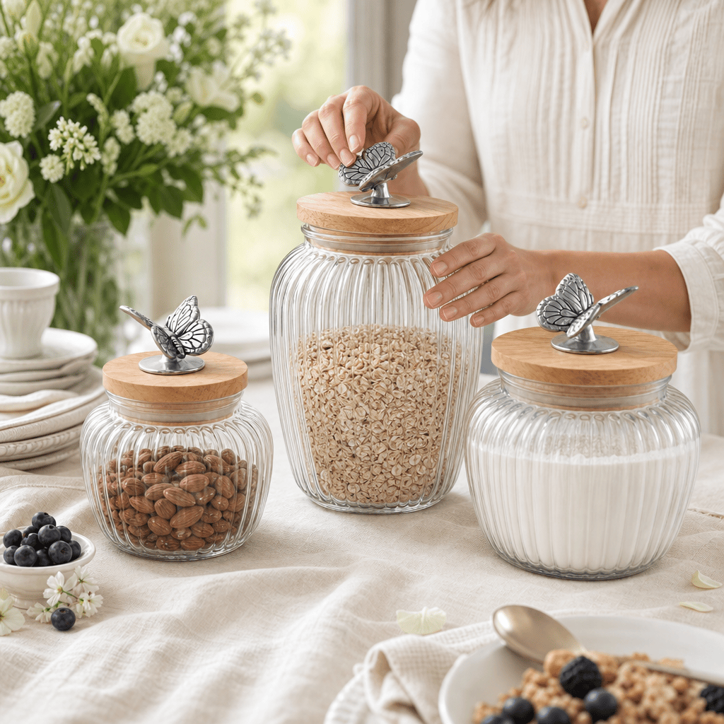 Butterfly Knob Glass Canisters