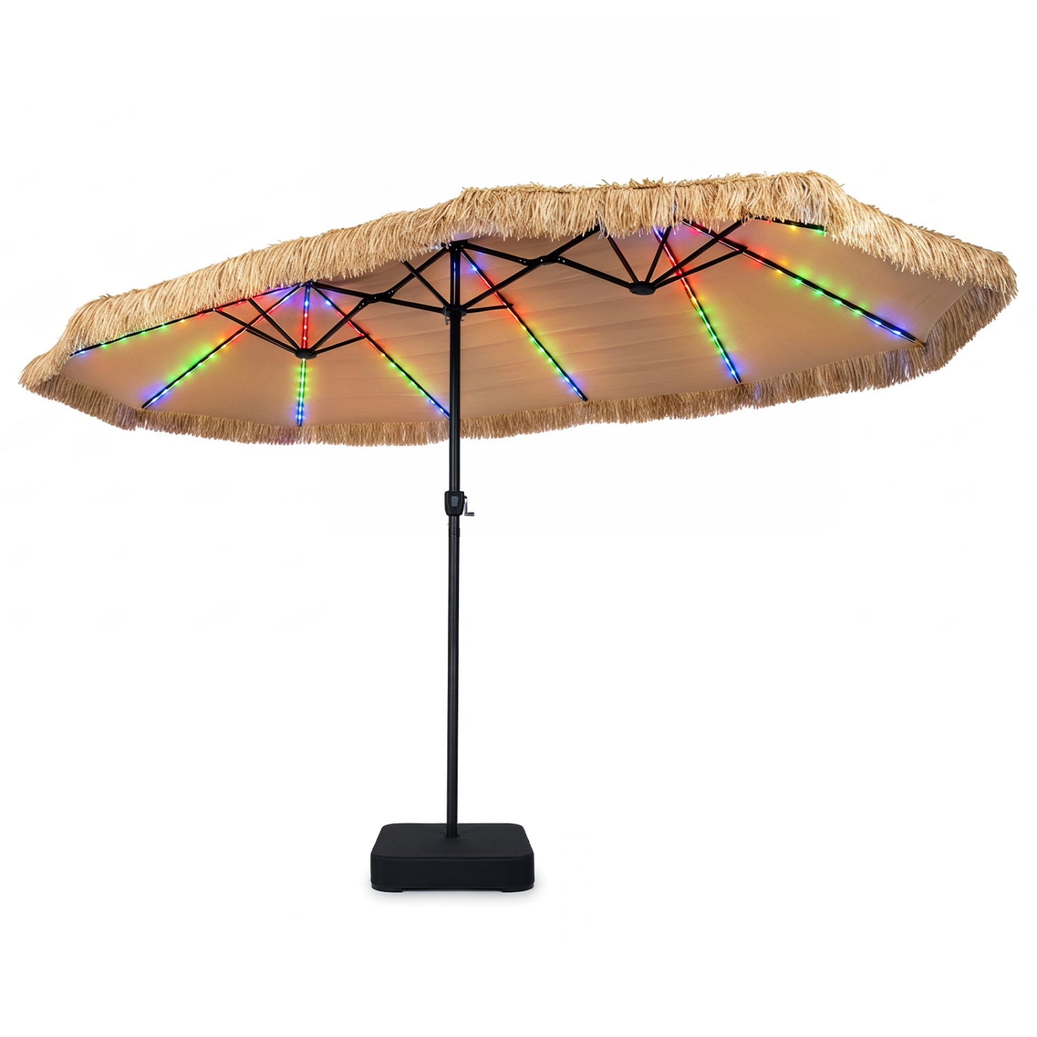 Double-Sided Patio Umbrella 15x9 ft with Solar LED Lights