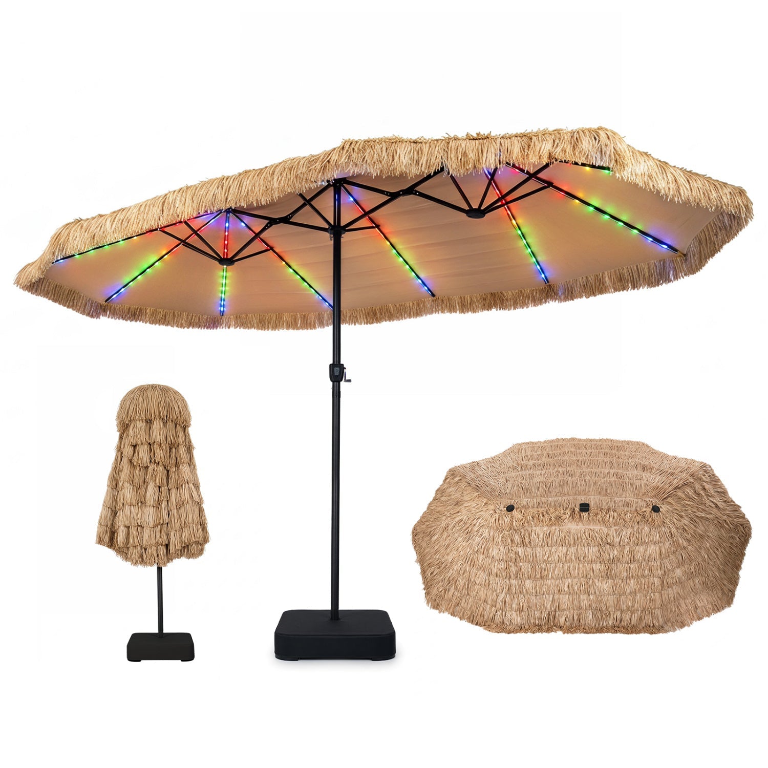 Double-Sided Patio Umbrella 15x9 ft with Solar LED Lights