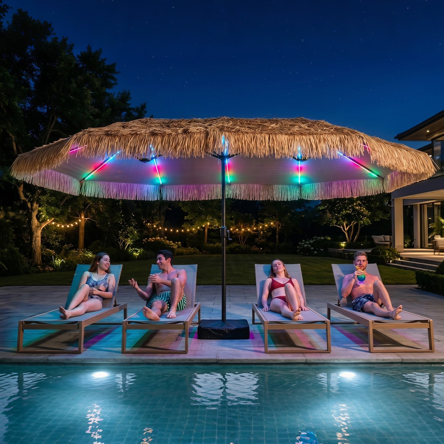 Double-Sided Patio Umbrella 15x9 ft with Solar LED Lights