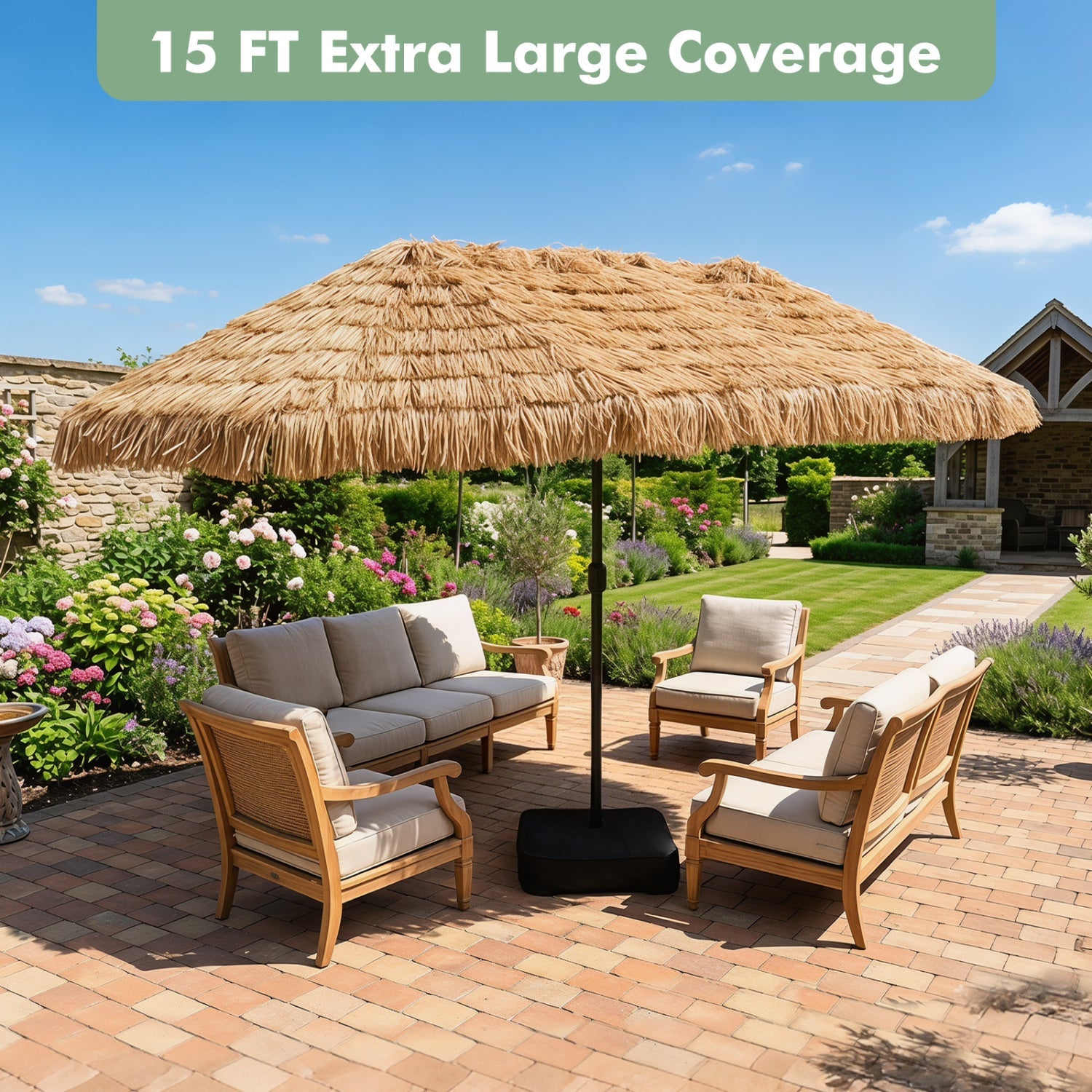 Double-Sided Patio Umbrella 15x9 ft with Solar LED Lights