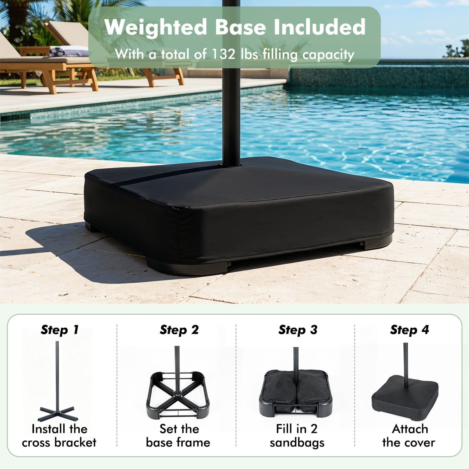 Double-Sided Patio Umbrella 15x9 ft with Solar LED Lights