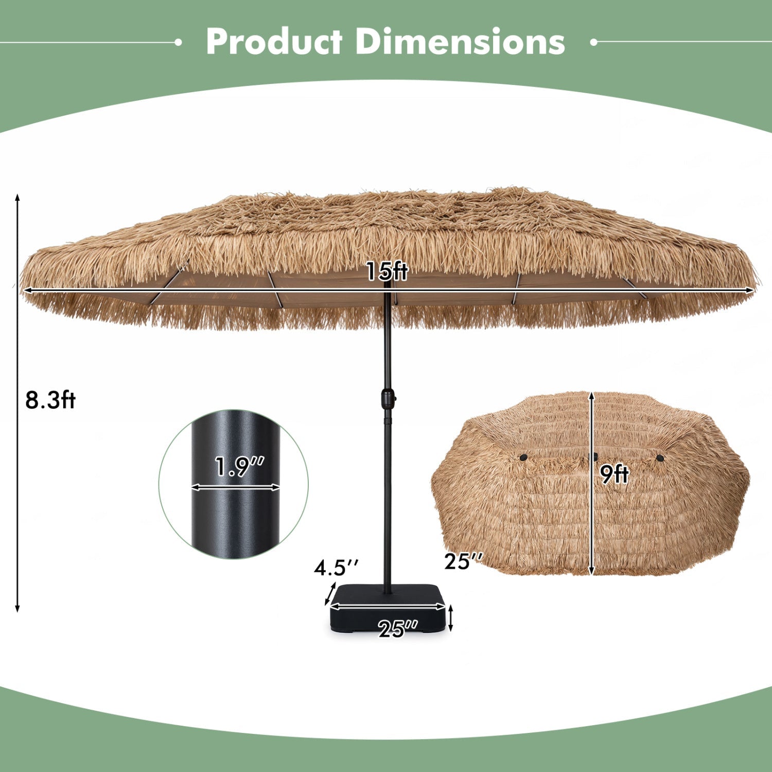 Double-Sided Patio Umbrella 15x9 ft with Solar LED Lights