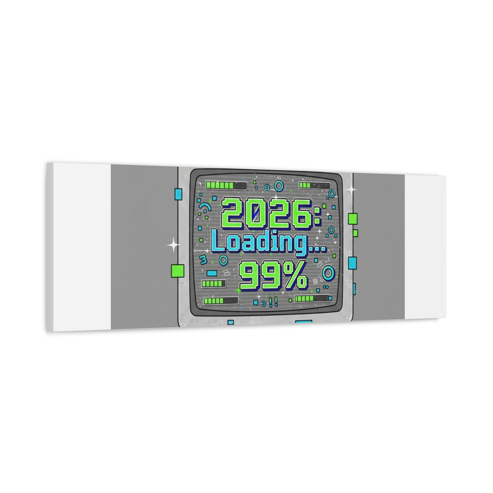 2026 Loading 99% Canvas | NYE countdown, retro system interface