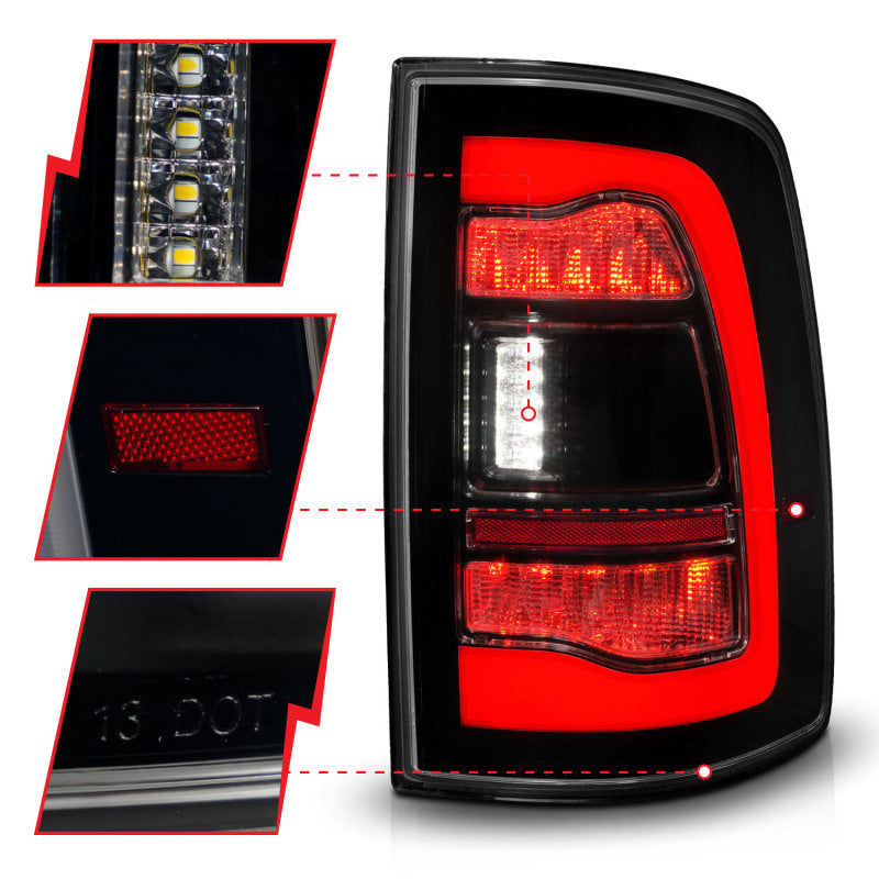 ANZO 09-18 Dodge Ram 1500 Sequential LED Taillights Smoke Black 311470