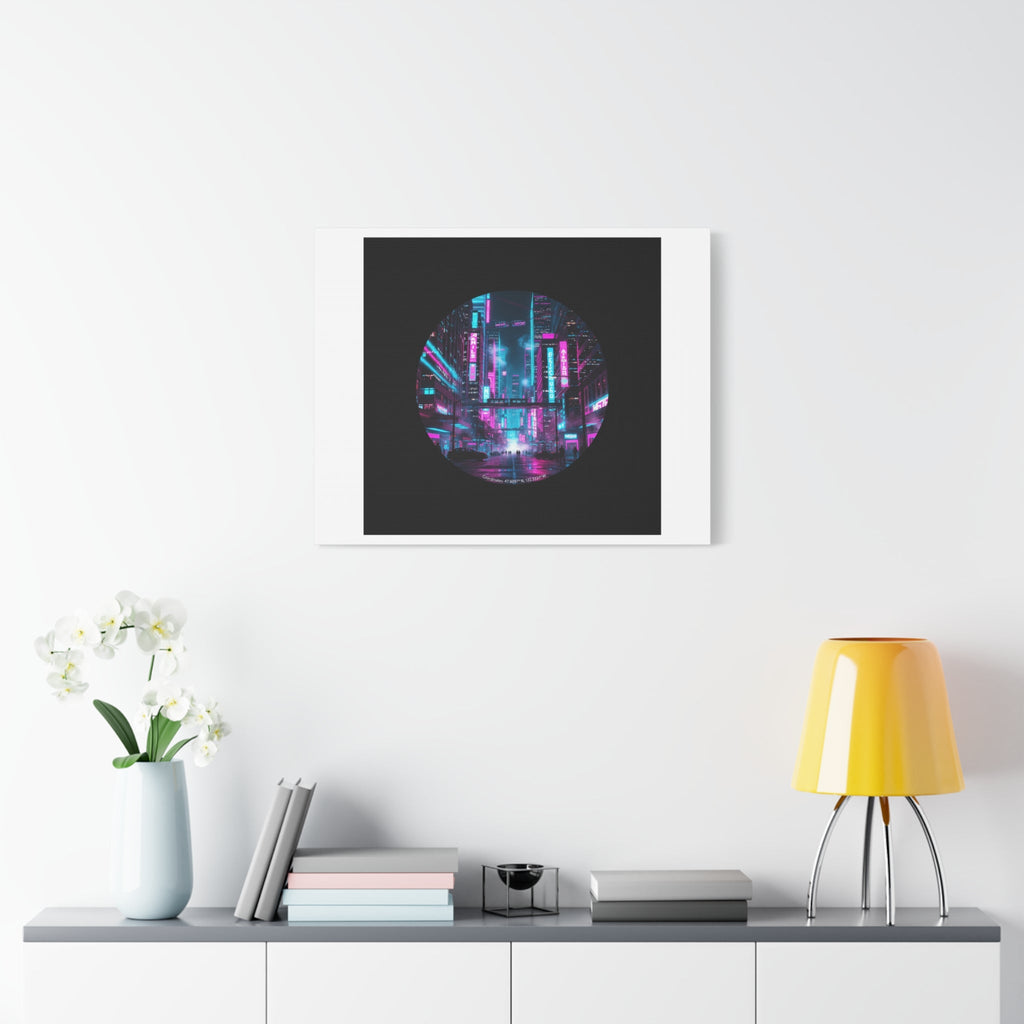 Neon Cyberpunk Cityscape Canvas | synthwave skyline, future city art