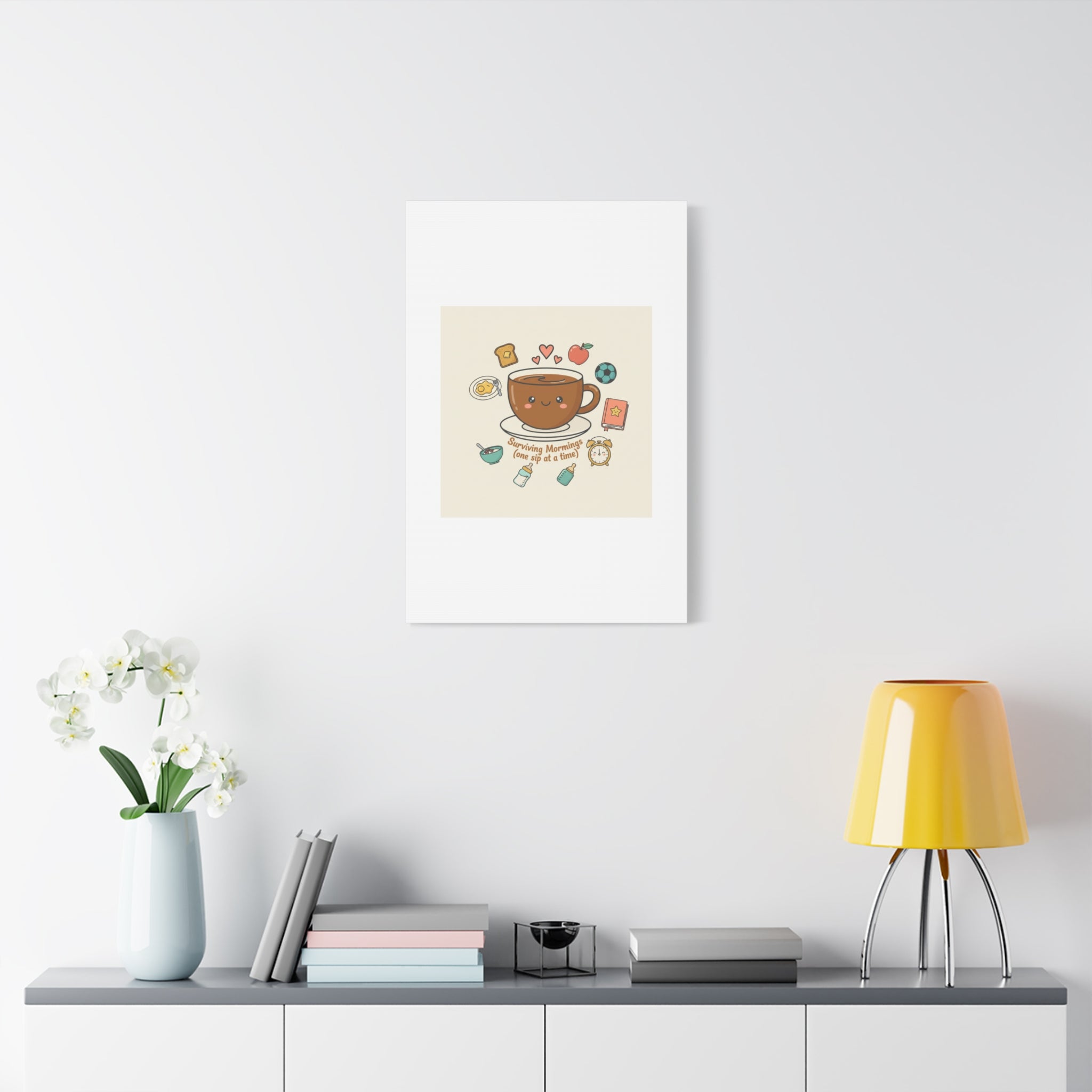 Surviving Mornings (One Sip at a Time) Canvas | Parenting Morning Humor, Coffee & Kids