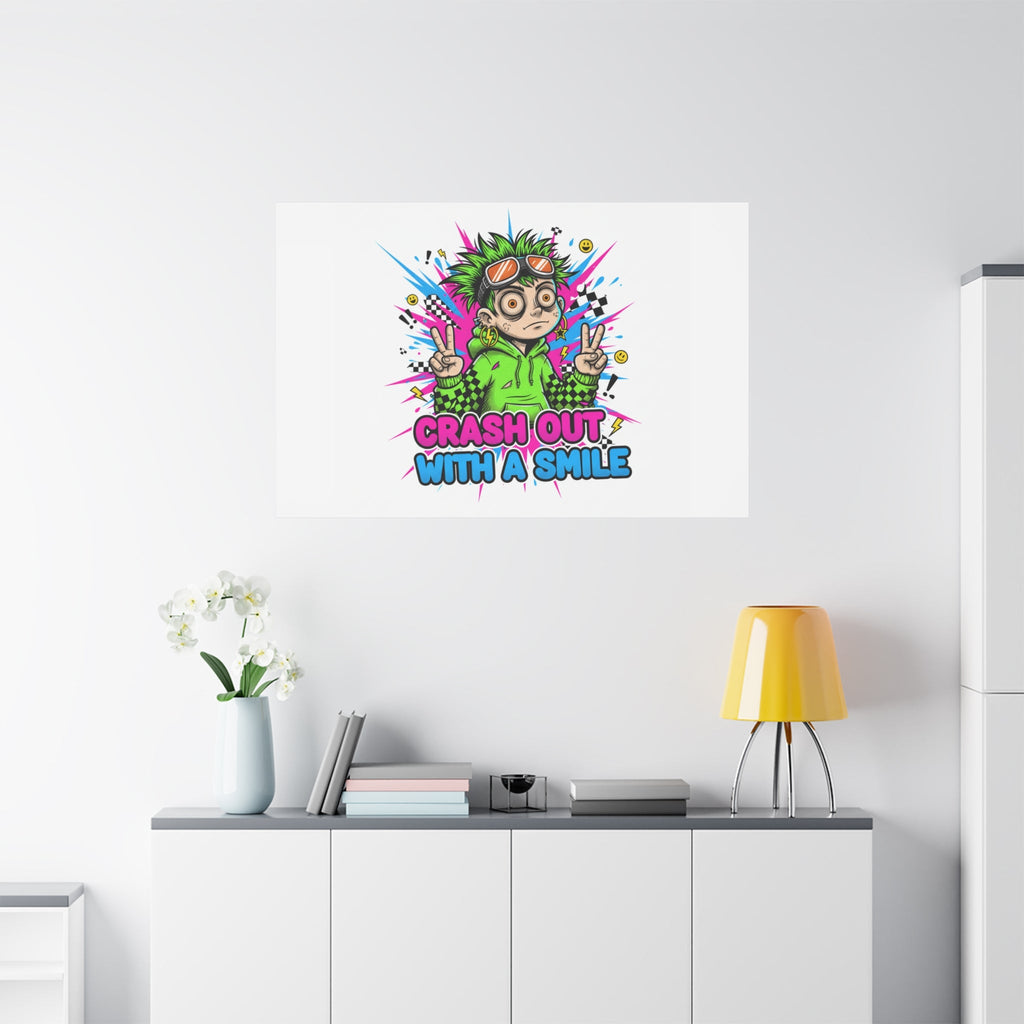 Crash Out With a Smile Canvas Print | Neon Skate Graffiti, Meme Meltdown Art