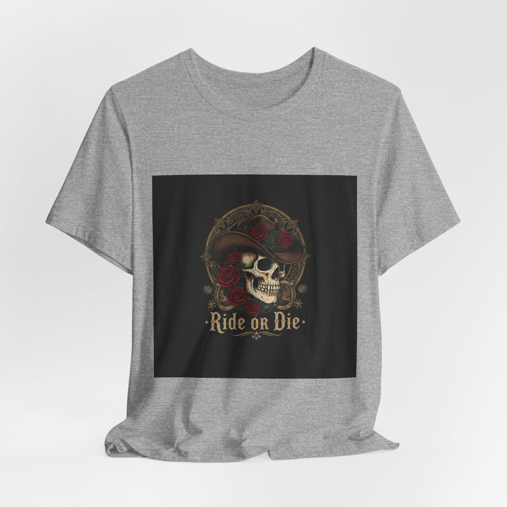 Ride or Die Skull Cowboy Tee | western skull art, gothic Americana