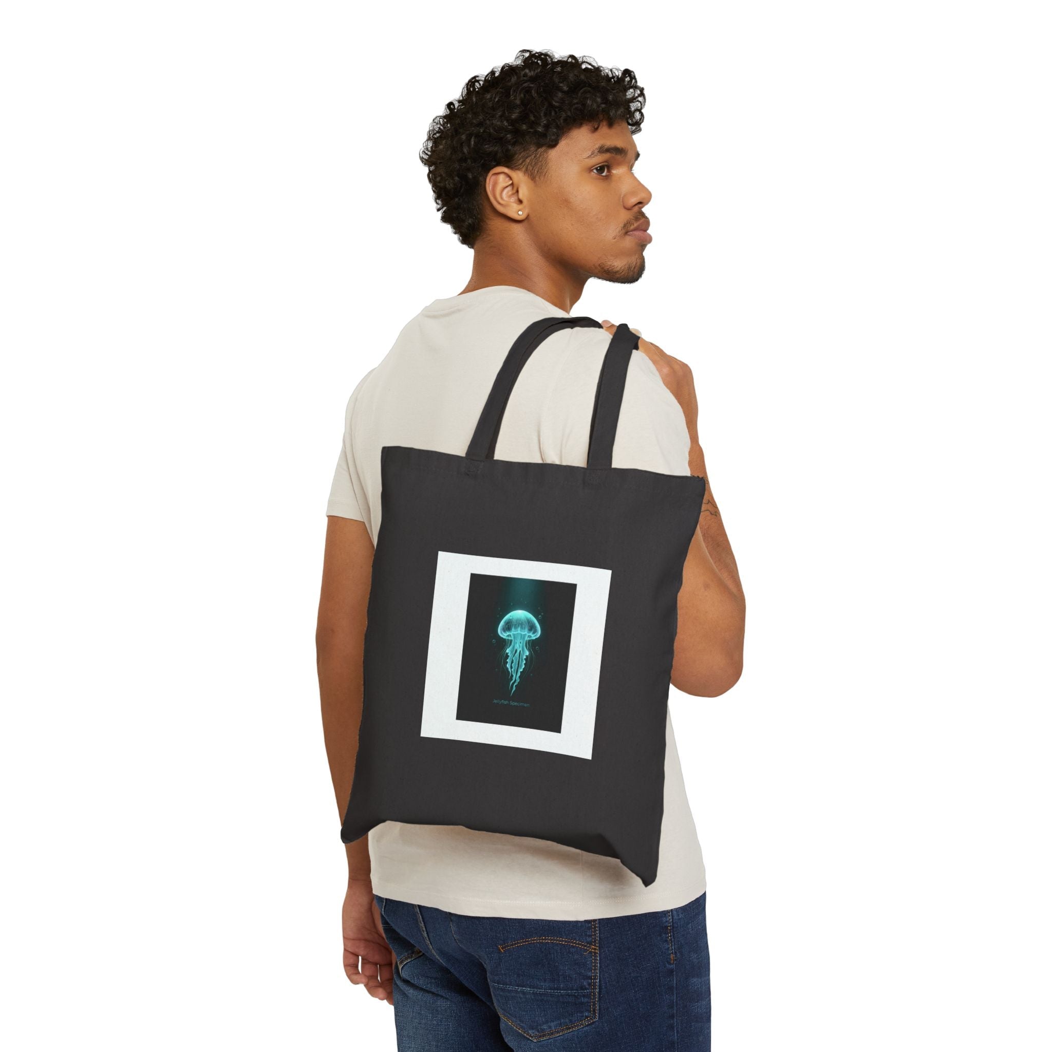 Bioluminescent Jellyfish Tote, neon jelly print, deep-sea aesthetic
