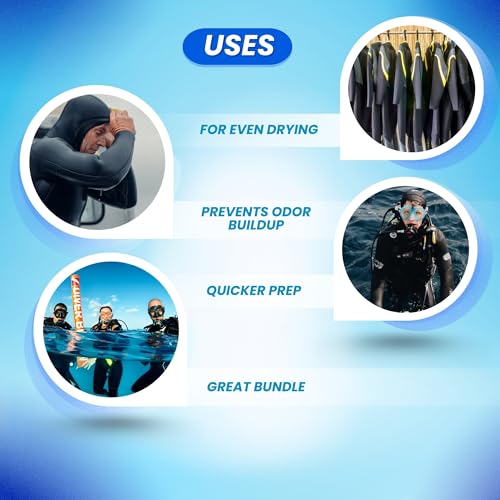 Scuba Choice Wetsuit & Drysuit Hanger Bundle – Wide-Shoulder Hanger (Blue) + Anti-Slip DIN Thread Hanger (Yellow) for BCD, Wetsuits & Scuba Gear Storage, Drying & Organization