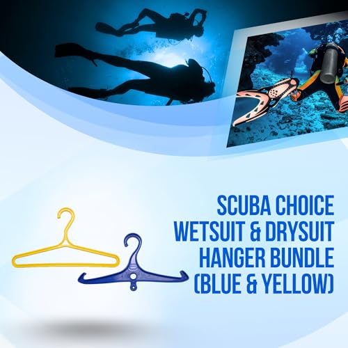 Scuba Choice Wetsuit & Drysuit Hanger Bundle – Wide-Shoulder Hanger (Yellow) + Anti-Slip DIN Thread Hanger (Blue) for BCD, Wetsuits & Scuba Gear Storage, Drying & Organization
