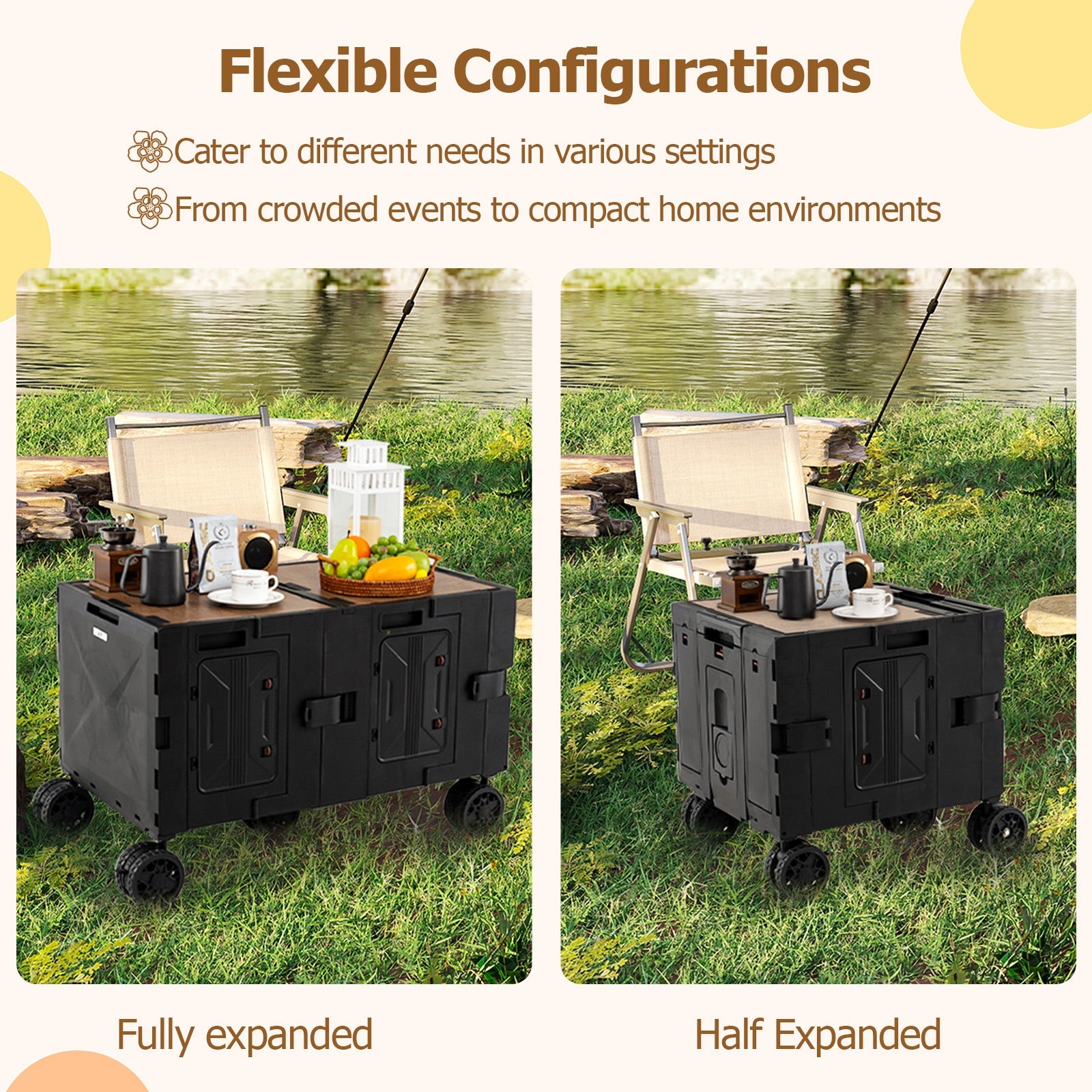 Large Foldable Utility Cart with 2-Tier Storage Crates and Telescoping Handle
