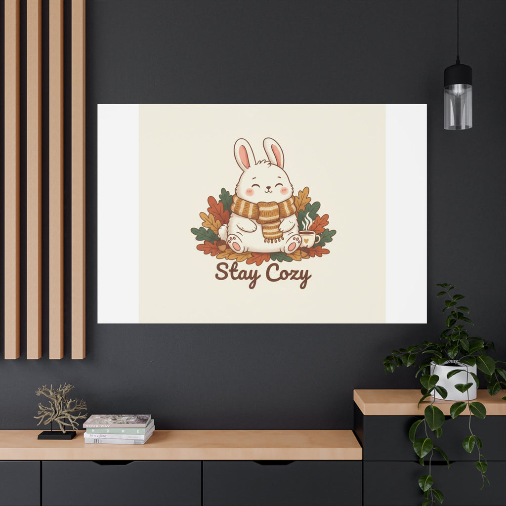 Cozy Bunny Illustration Canvas | Cute Critter Winter Forest Art