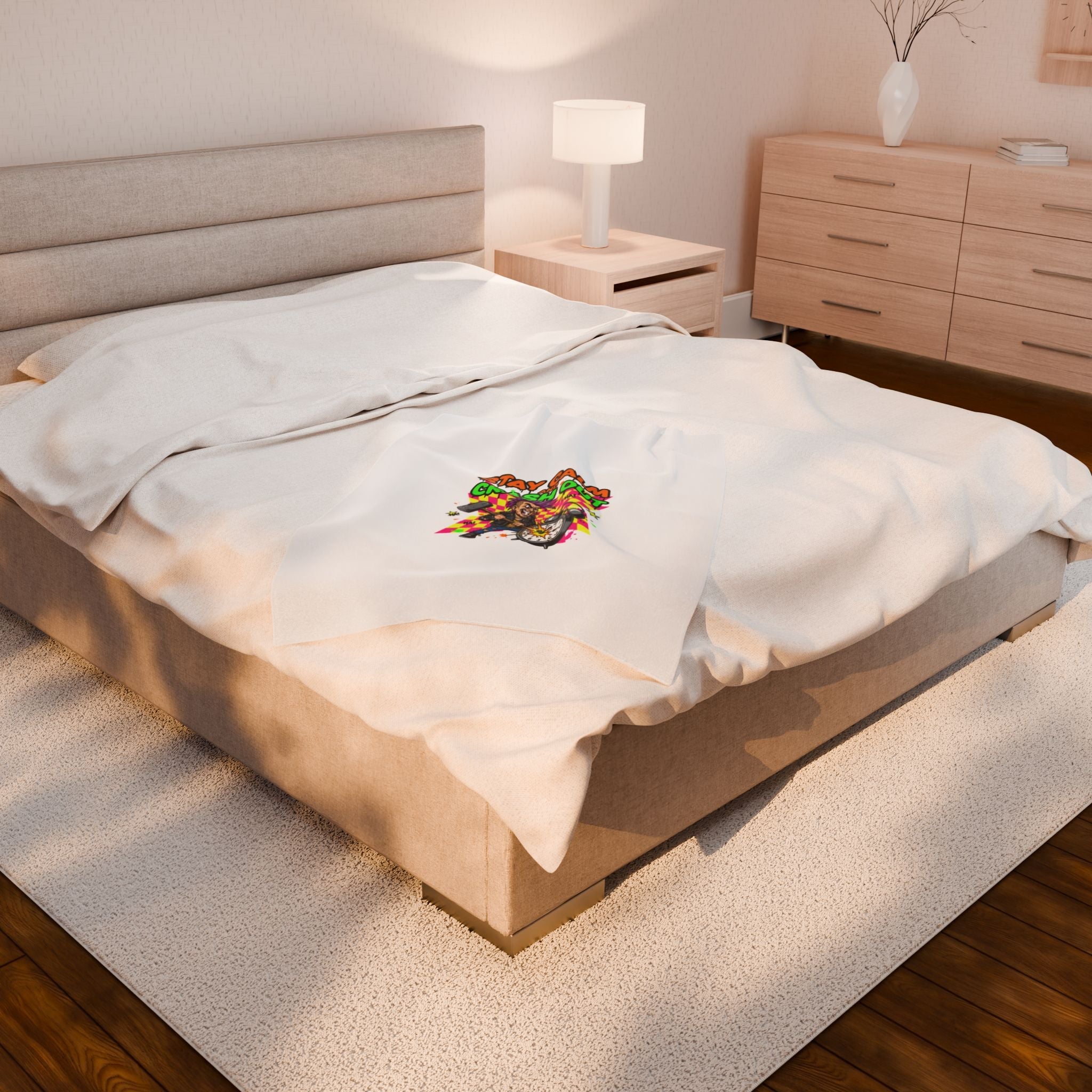 Stay Calm Crash Out Velveteen Blanket | neon skate graffiti, meltdown design