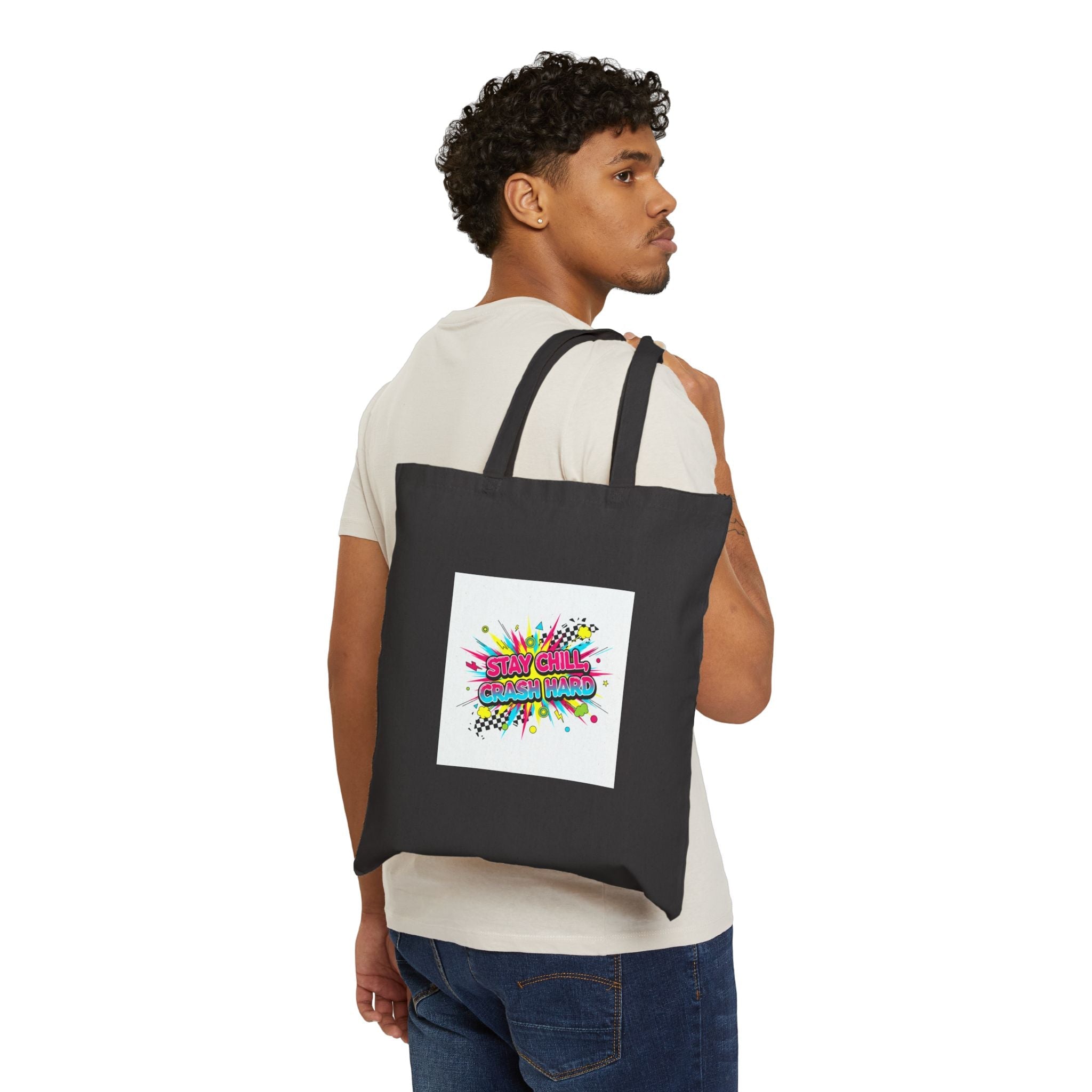 Crash Out Meltdown Tote | Cotton Canvas Tote, Neon Graffiti checkerboard