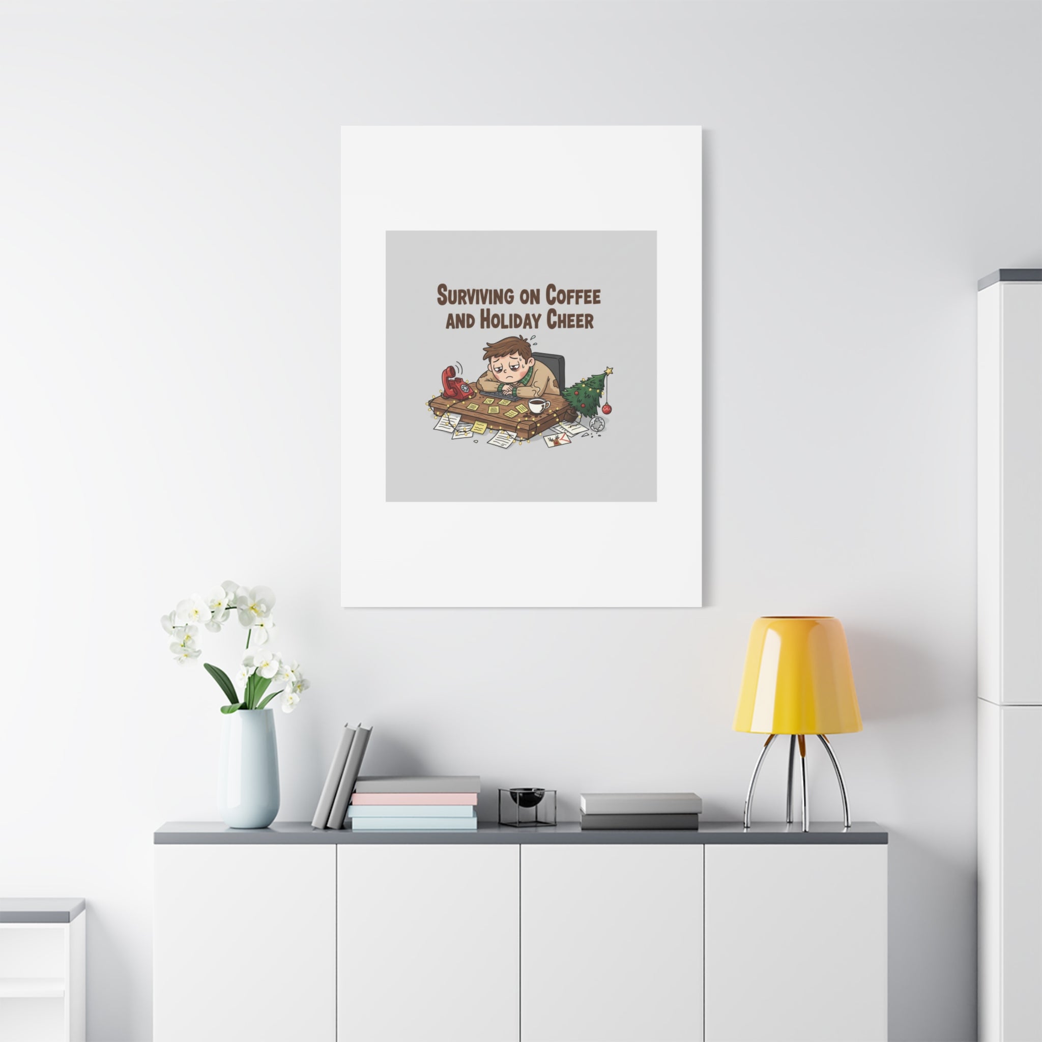 Surviving on Coffee and Holiday Cheer Canvas | Holiday Burnout, Festive But Tired