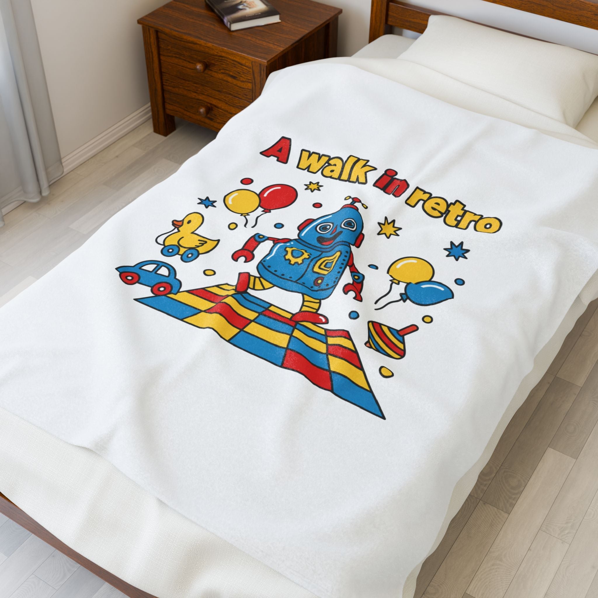 Retro Toy Robot Plush Blanket | Throwback Kid primary color nostalgia