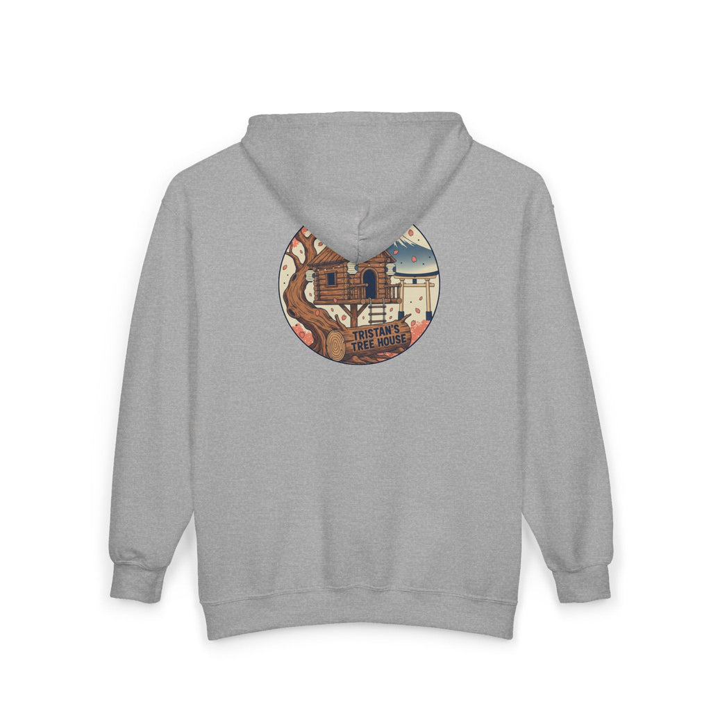 Love Vibes Zip Hoodie —Tristan’s Treehouse  Rustic Lakeside Circle Illustration