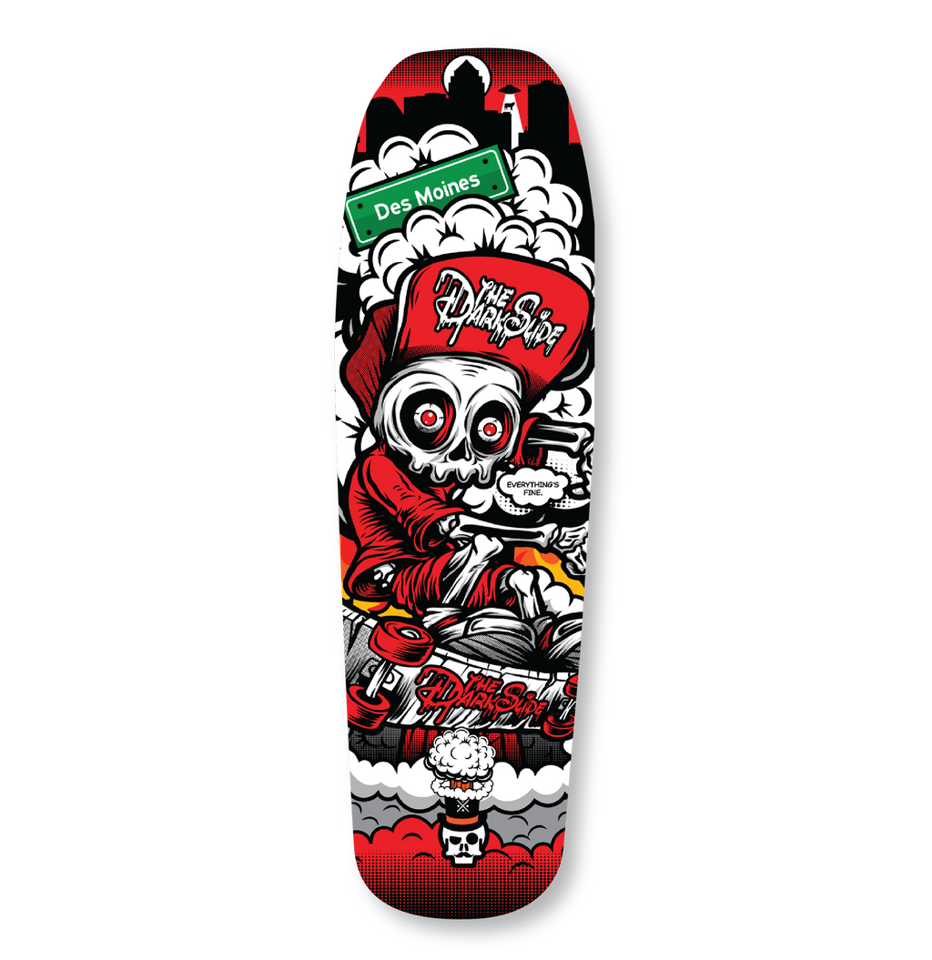 The Dark Slide x Skullduggery "Everything's Fine" Shaped 9" Skateboard Deck