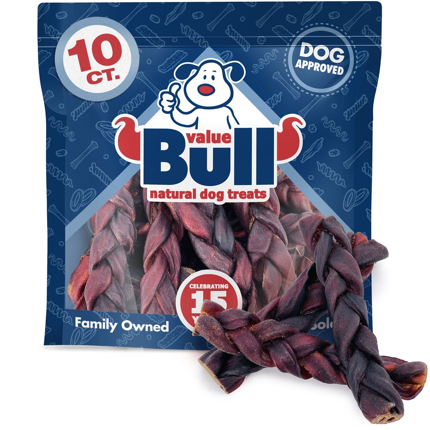 ValueBull USA Beef Collagen Braid for Large Dogs, Thick 6 Inch 10 Count