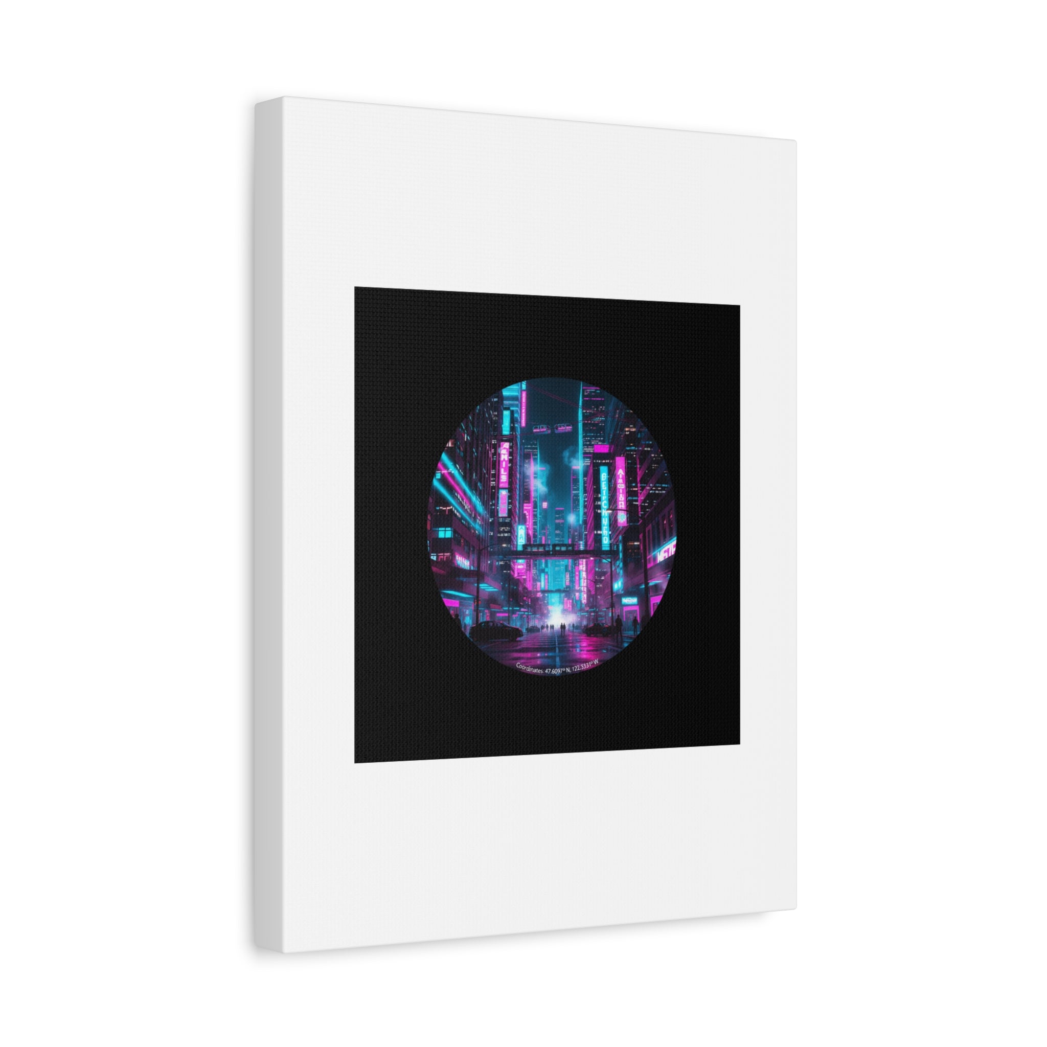 Neon Cyberpunk Cityscape Canvas | synthwave skyline, future city art