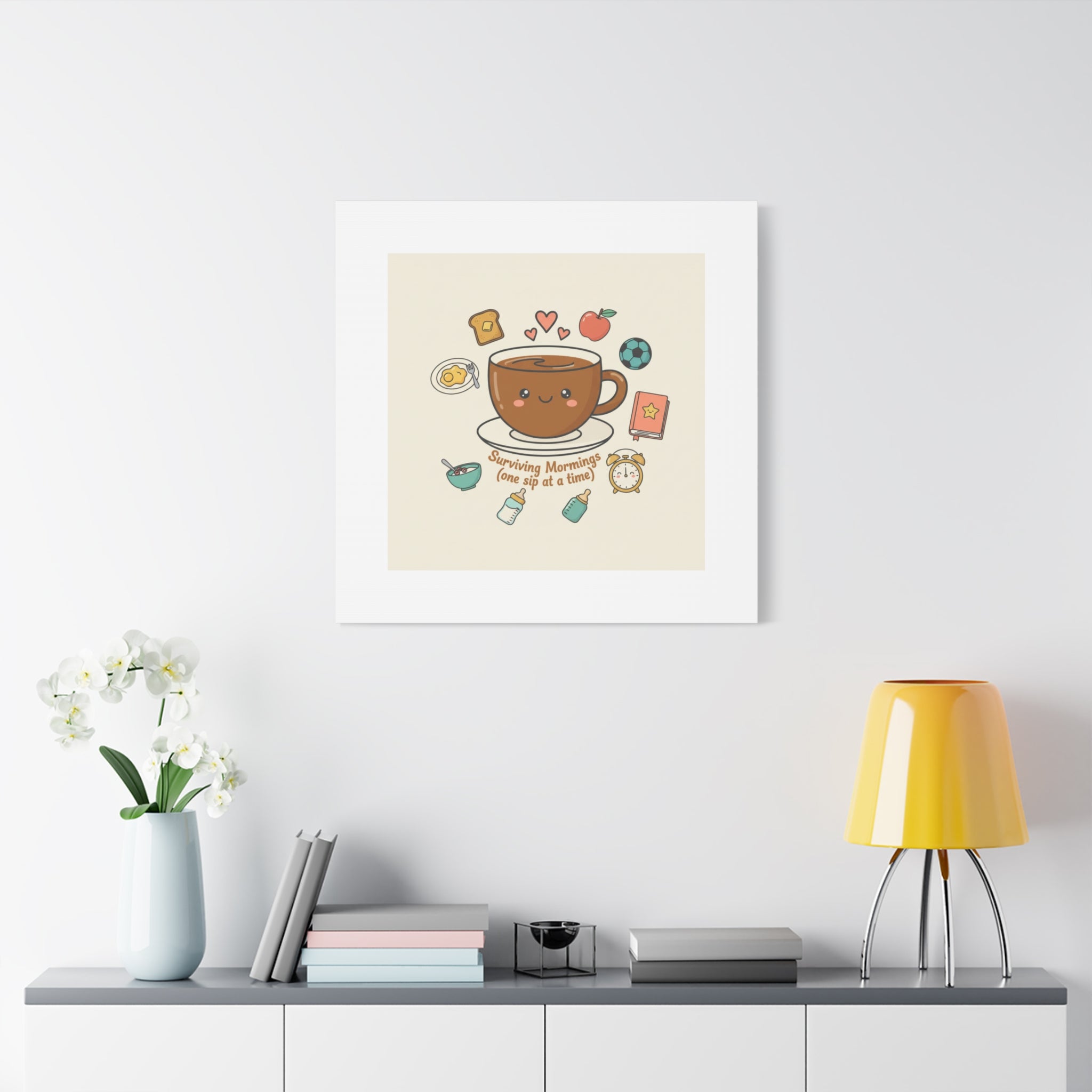 Surviving Mornings (One Sip at a Time) Canvas | Parenting Morning Humor, Coffee & Kids
