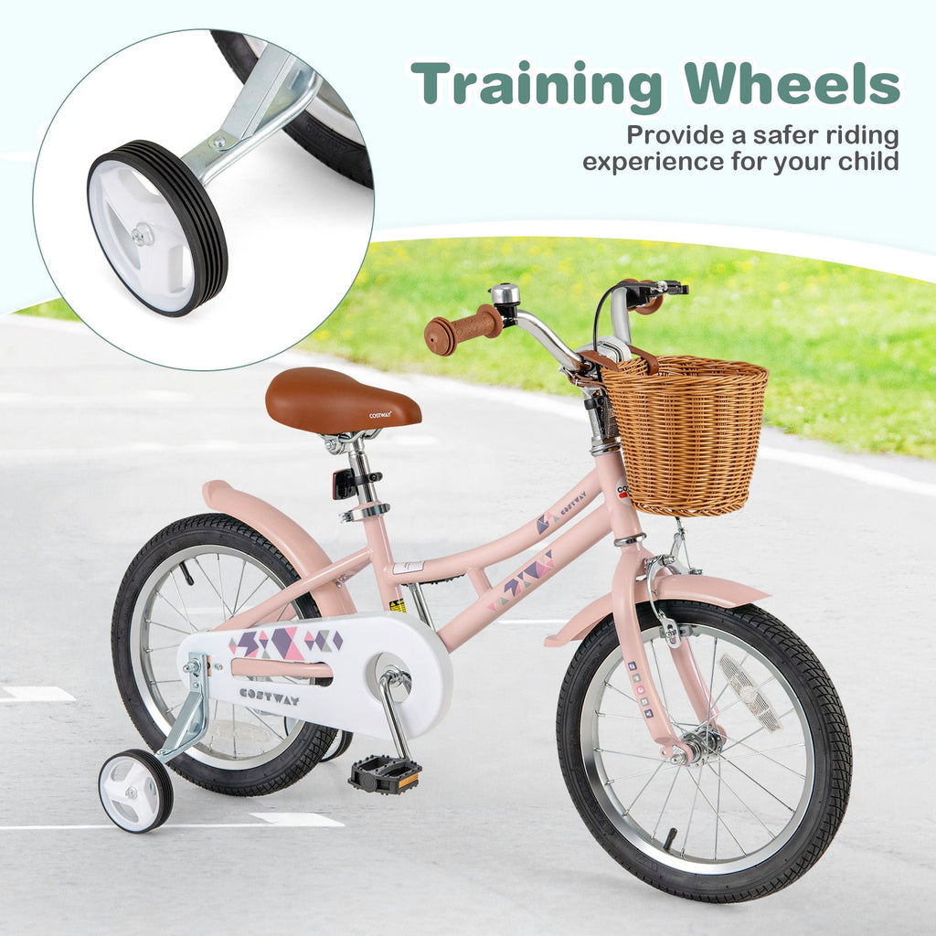 16 Inch Kids Bike Retro Bicycle with Adjustable Height and Basket for Ages 4-7 Years Old-16 inches