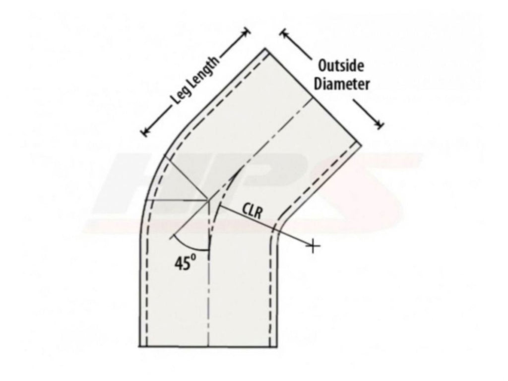 HPS Performance Products HPS 1-1/4" OD 45 Degree Bend 6061 Aluminum Elbow Pipe Tubing 16 Gauge w/ 2" CLR