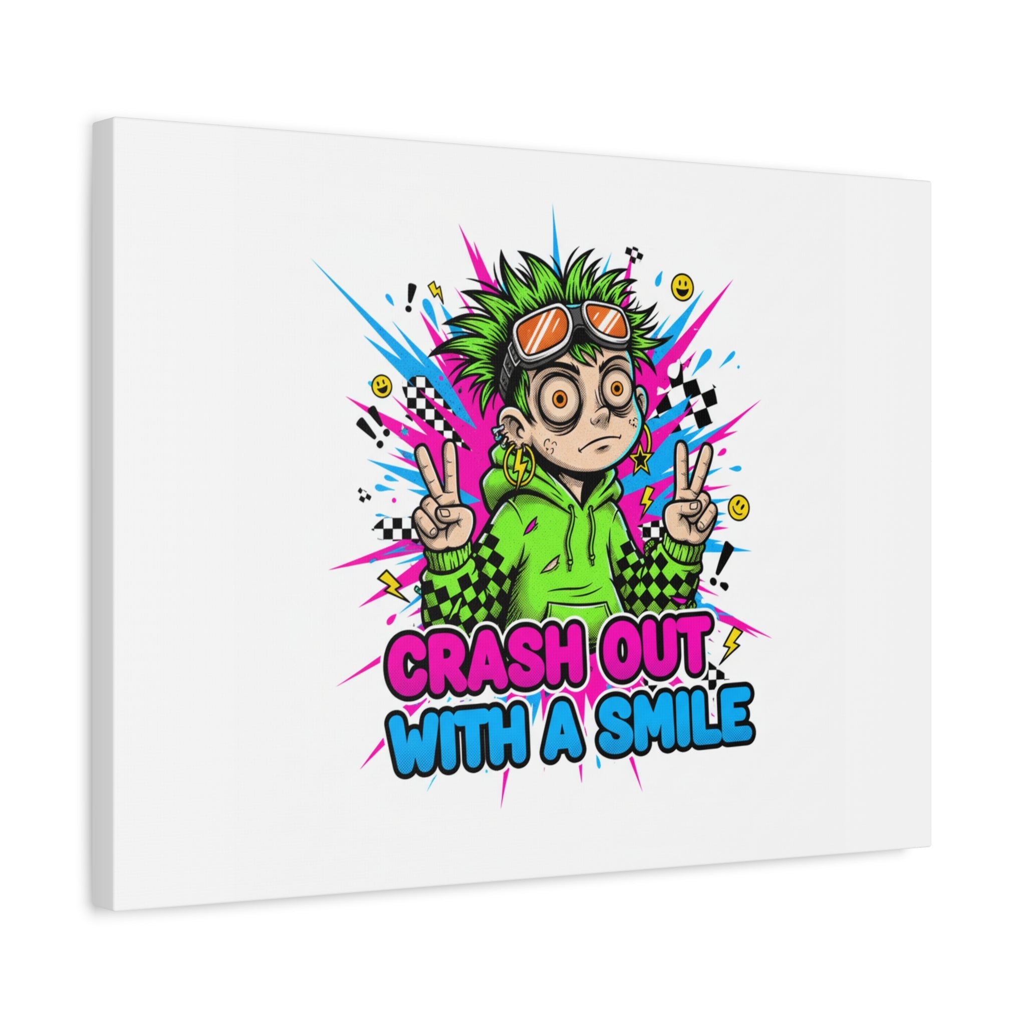 Crash Out With a Smile Canvas Print | Neon Skate Graffiti, Meme Meltdown Art