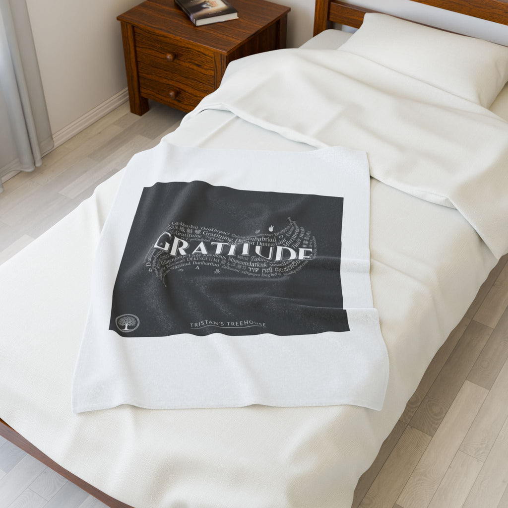 Gratitude Typography Velveteen Plush Blanket | pastel tiny treats, cozy micro-indulgence