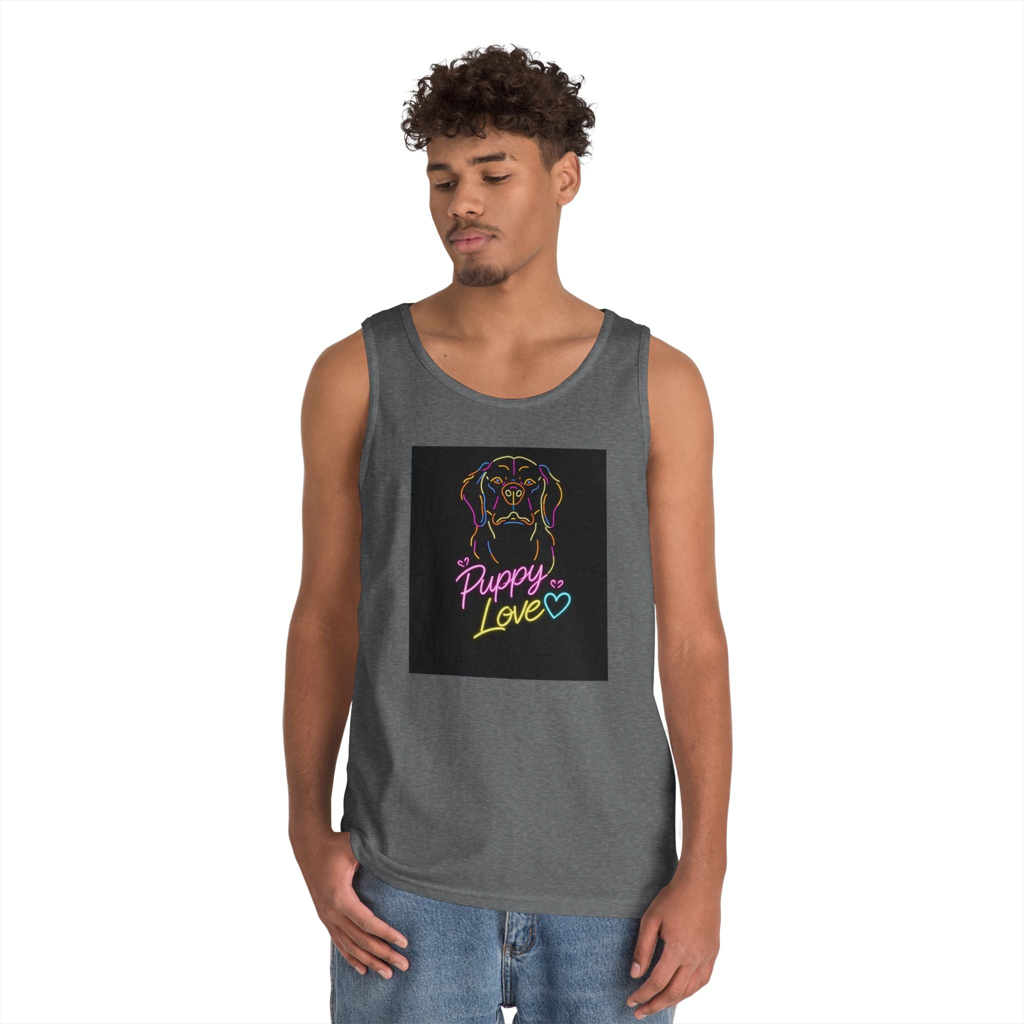Puppy Love Tank Top — Neon Dog Graphic Summer Tee
