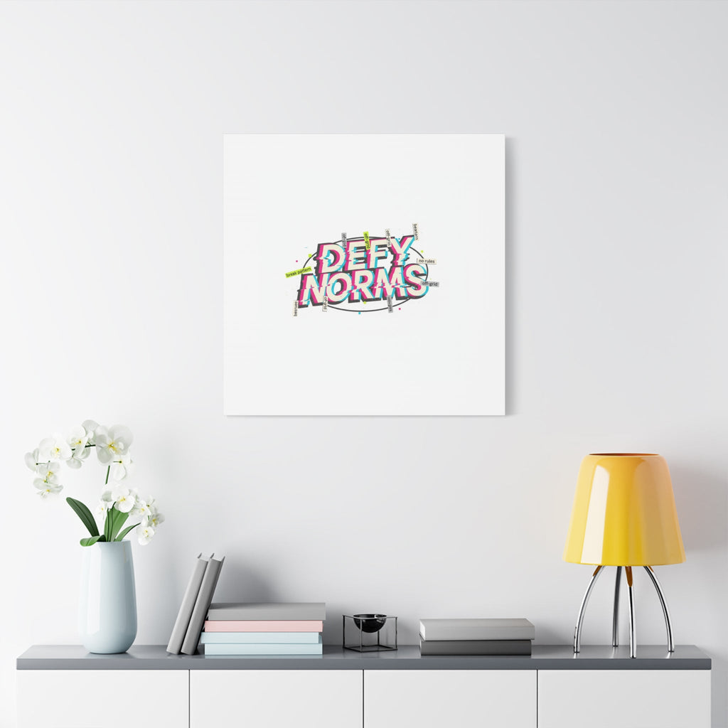Defy Norms Canvas, Anti-Aesthetic Glitch Typography, Brutalist Poster Style