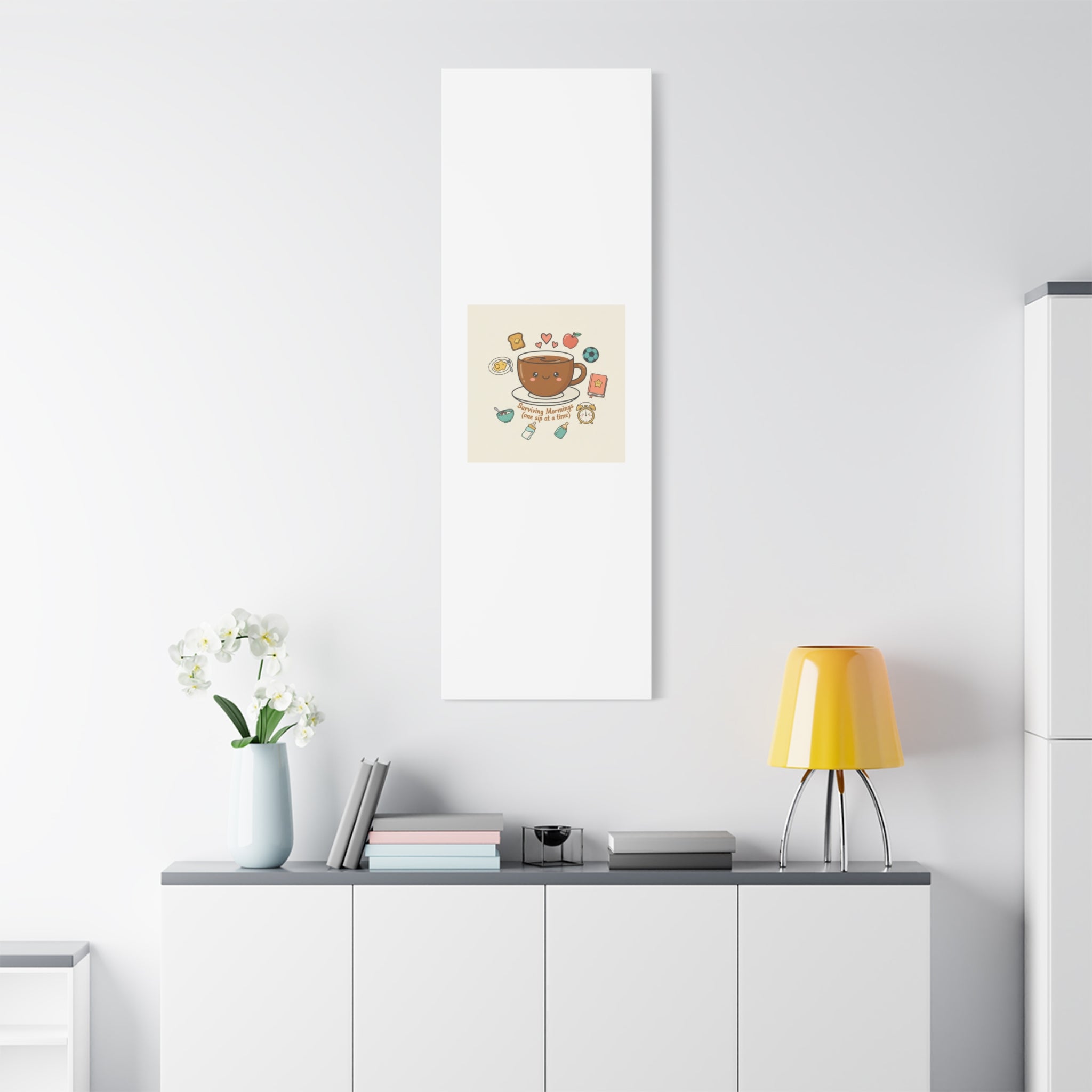 Surviving Mornings (One Sip at a Time) Canvas | Parenting Morning Humor, Coffee & Kids
