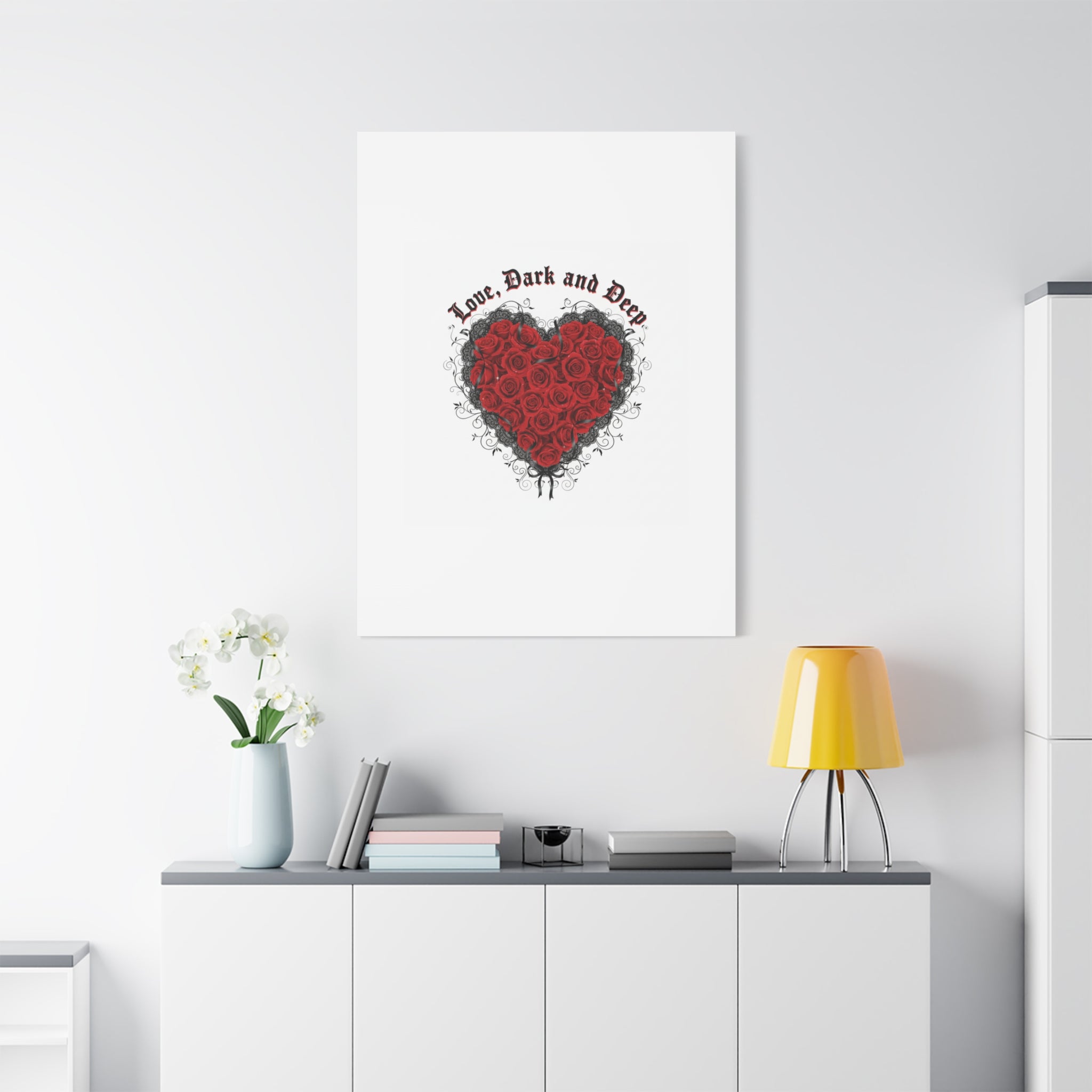 Love Dark and Deep Heart Canvas, Nu Romantic Gothic Romance, 80s Nostalgia