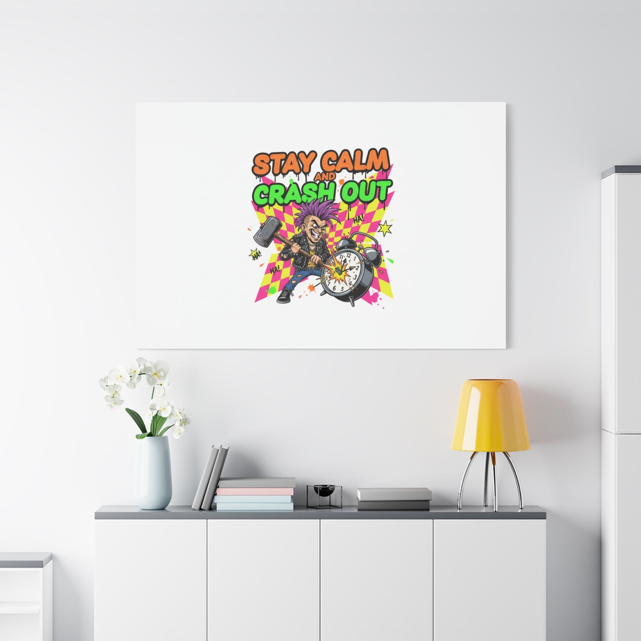 Stay Calm and Crash Out Canvas | neon skate graffiti, meltdown art