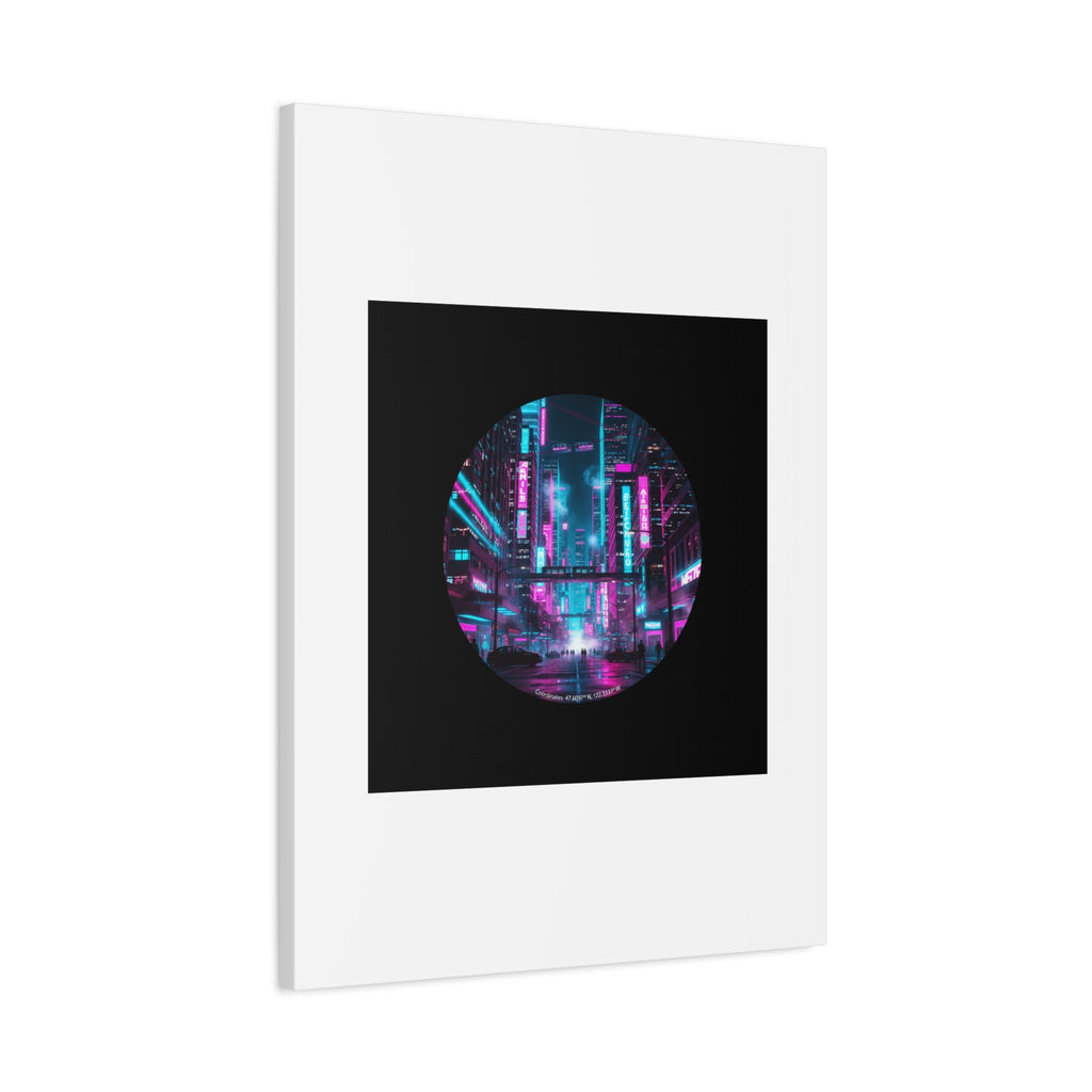 Neon Cyberpunk Cityscape Canvas | synthwave skyline, future city art