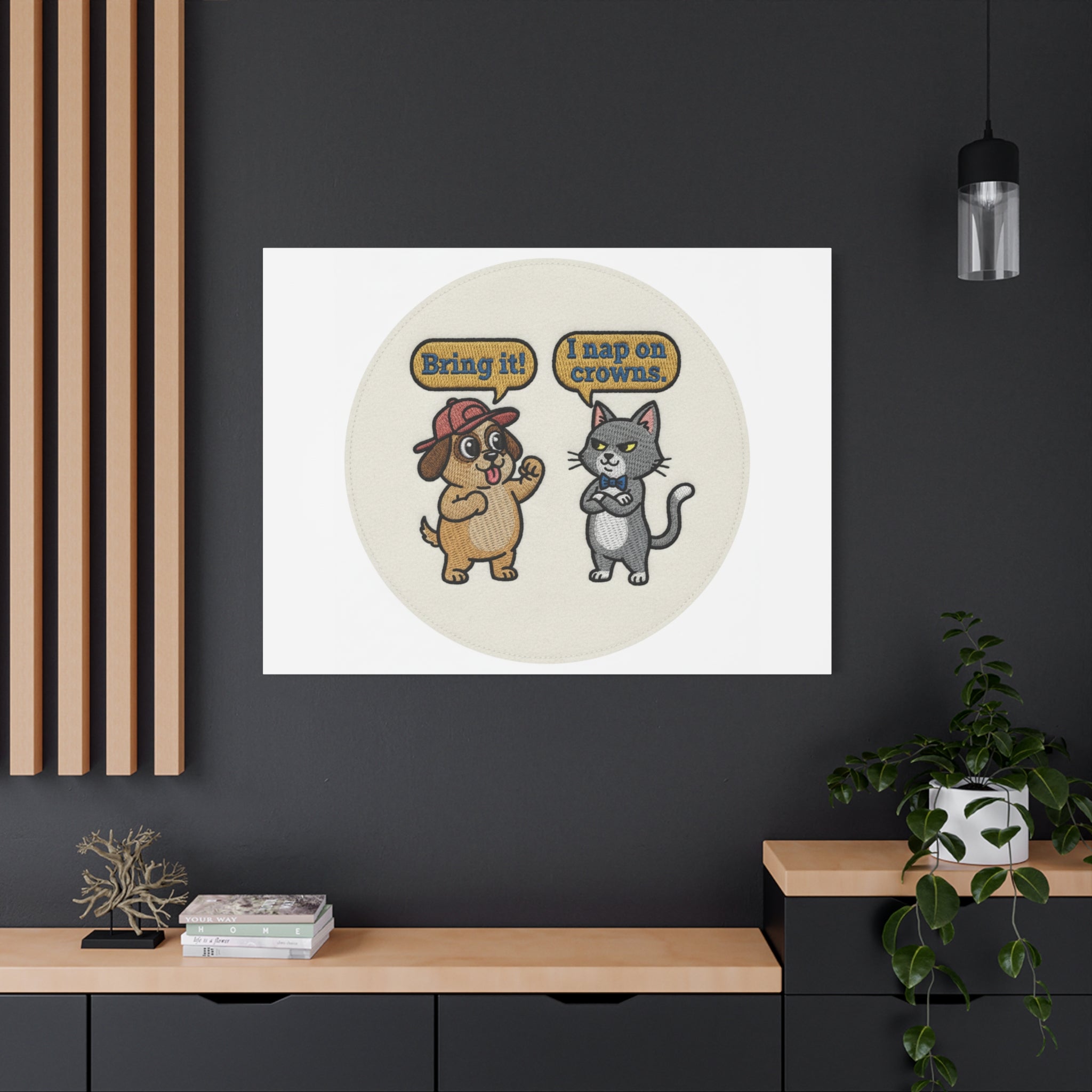 Funny Cat vs Dog Canvas | Pet Rivalry Wall Art