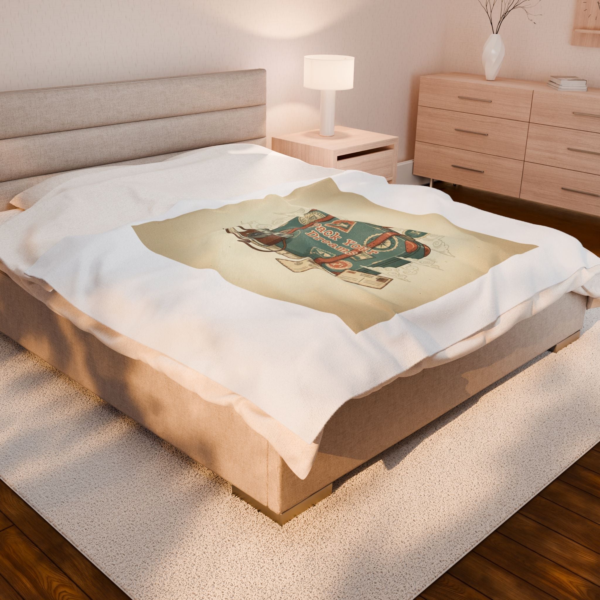 Vintage Postcard Travel Stamps Velveteen Plush Blanket | wanderlust design, passport stamp