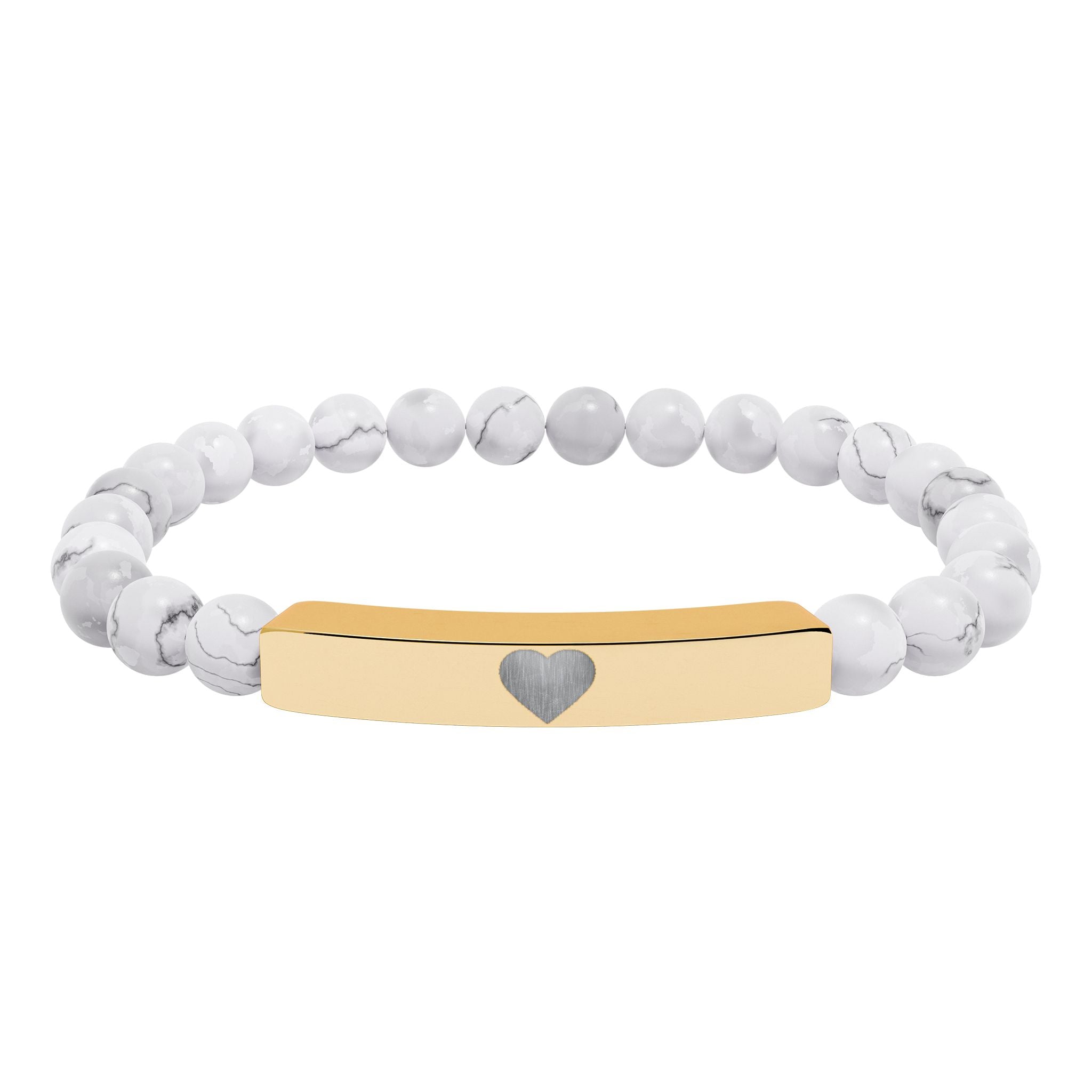 Engraved Natural Stone Stretch Bar Bracelet — Personalized Heart Bar Beaded Bracelet