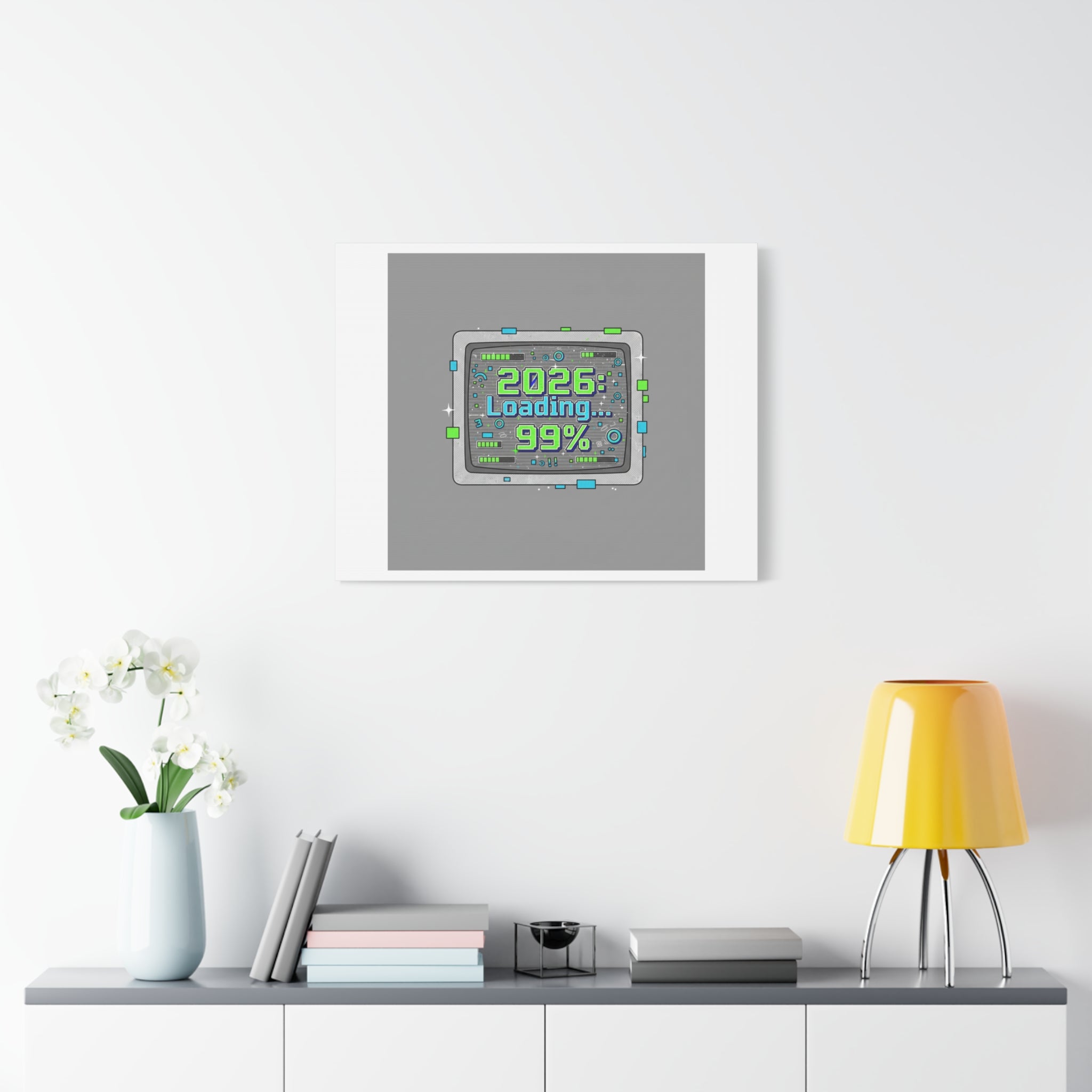 2026 Loading 99% Canvas | NYE countdown, retro system interface