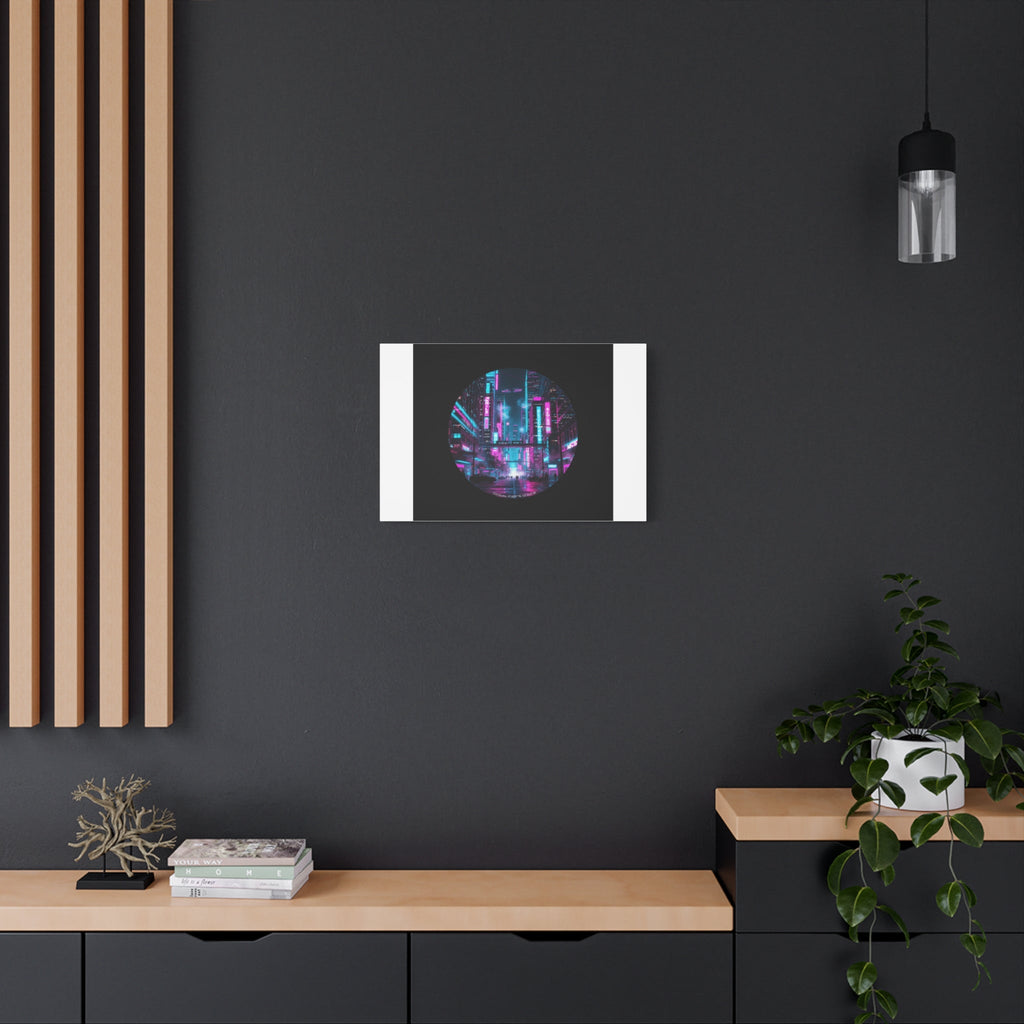 Neon Cyberpunk Cityscape Canvas | synthwave skyline, future city art