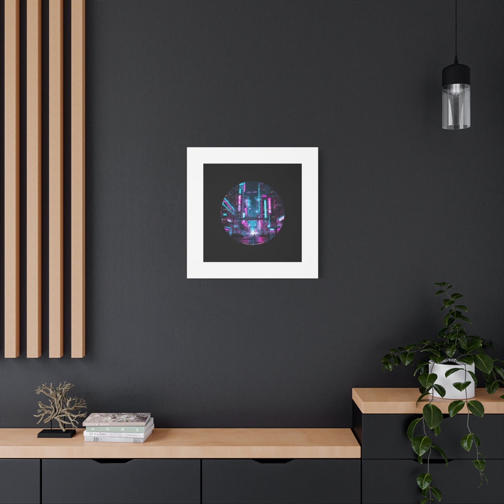 Neon Cyberpunk Cityscape Canvas | synthwave skyline, future city art